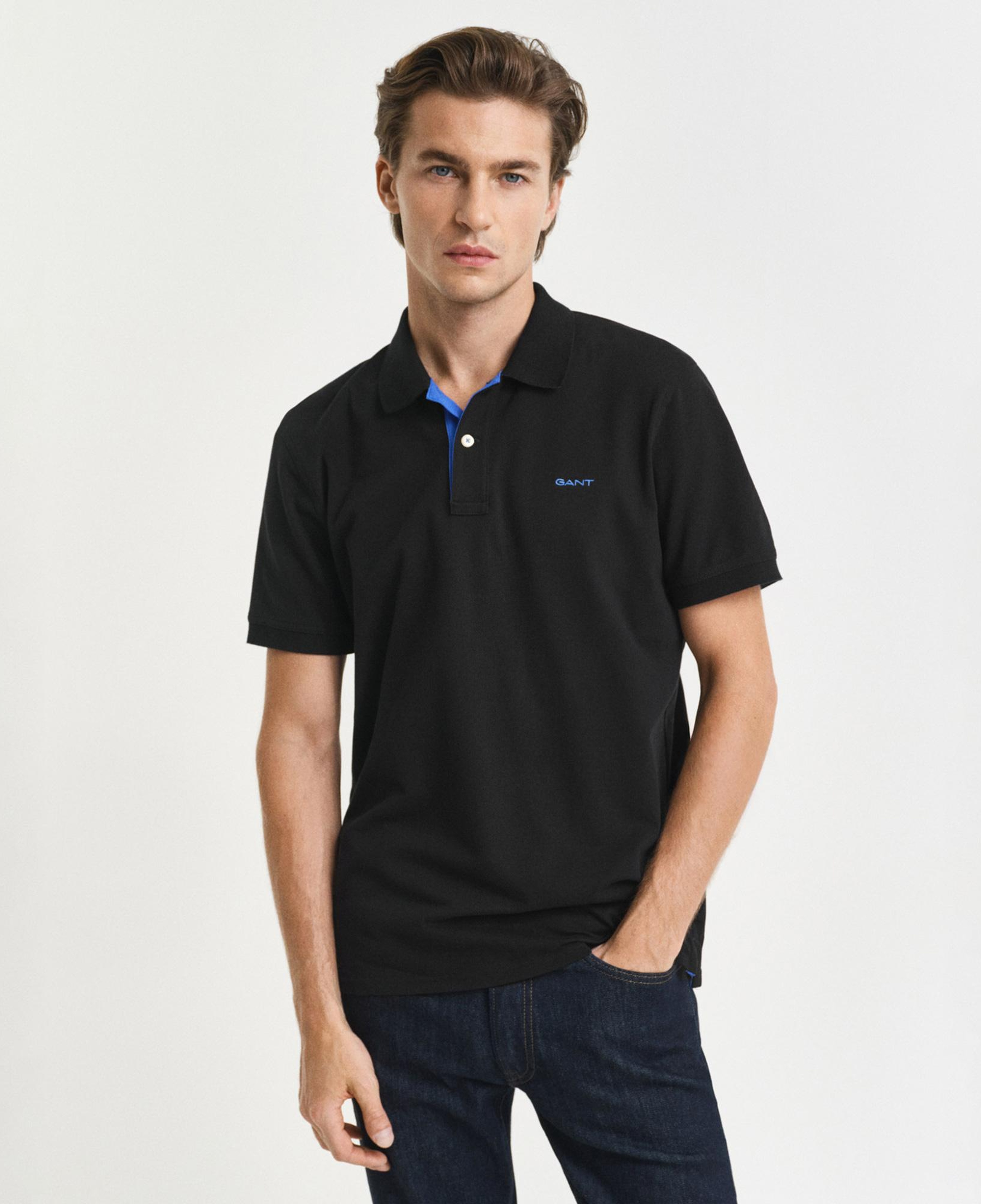 GANT Erkek Siyah Regular Fit Polo Yaka T-Shirt