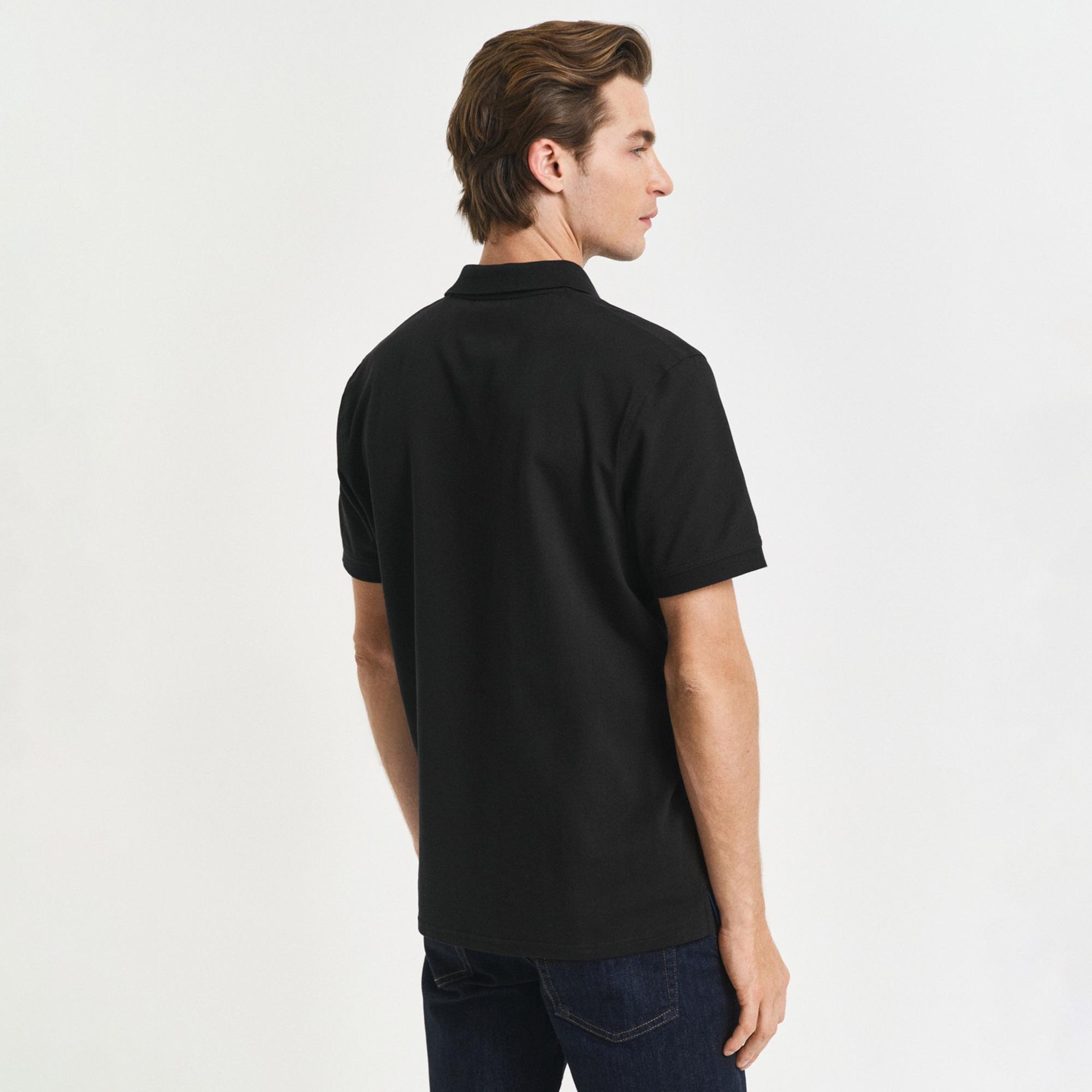 GANT Erkek Siyah Regular Fit Polo Yaka T-Shirt