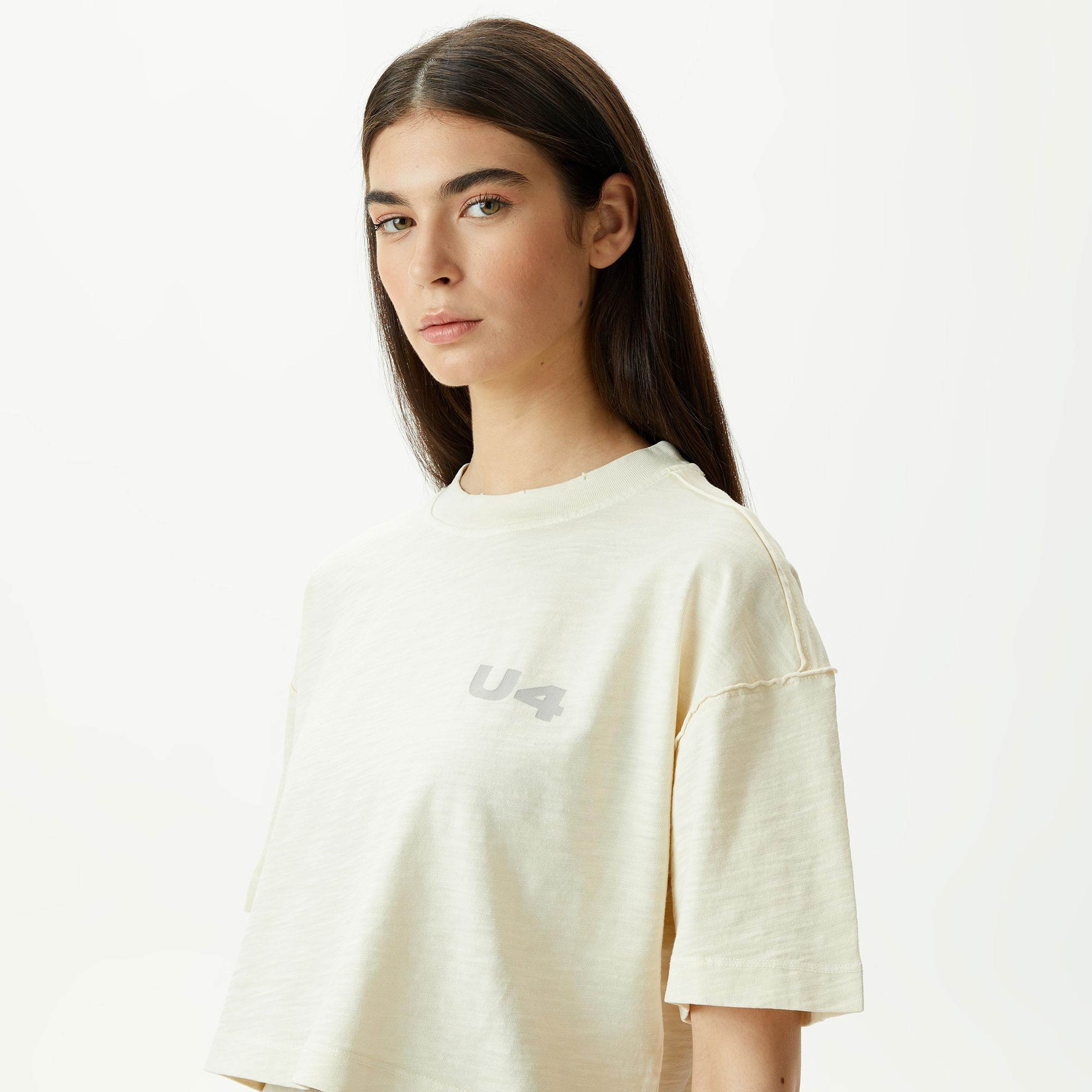 UNITED4 Kadın Krem Crop T-Shirt