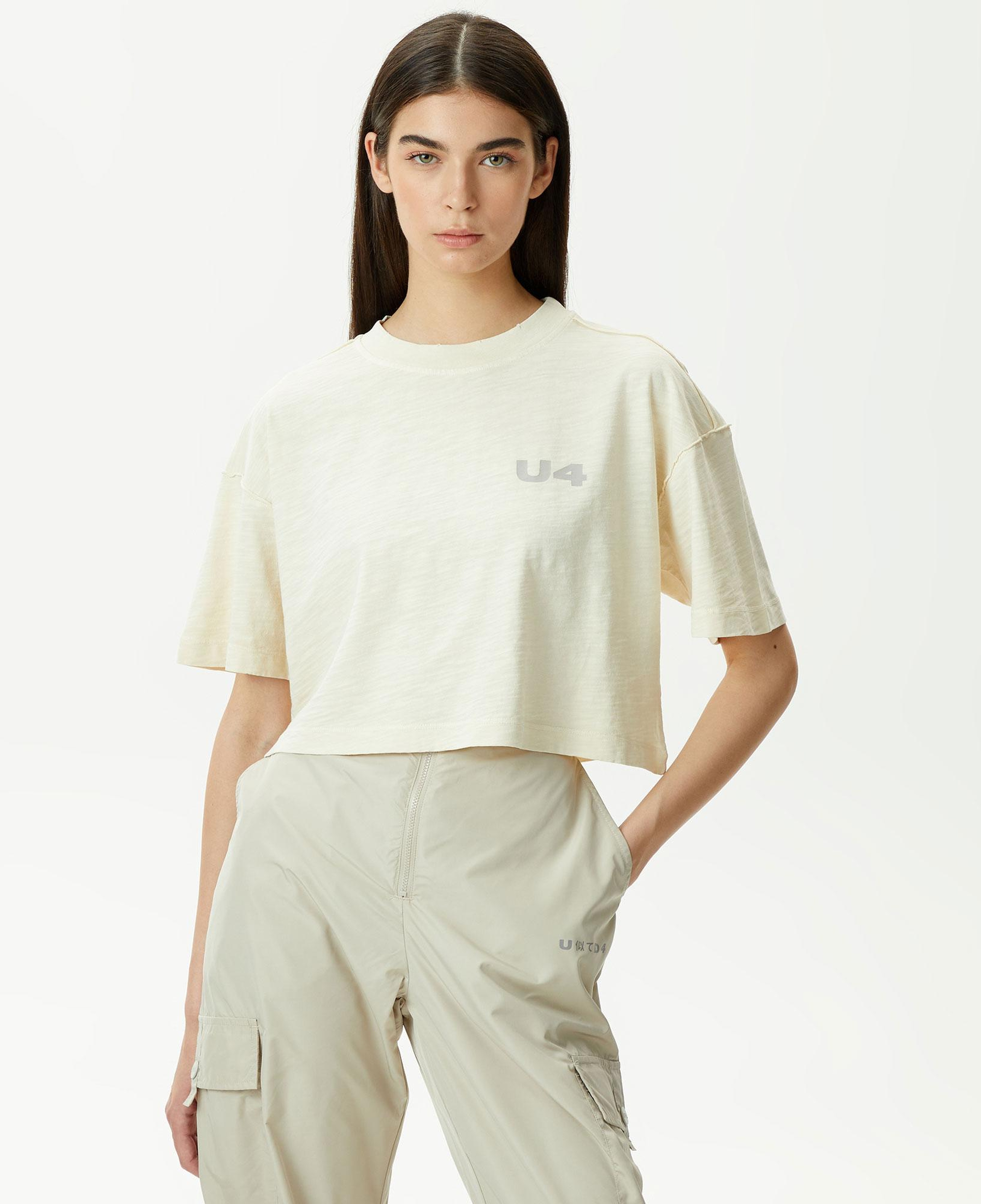 UNITED4 Kadın Krem Crop T-Shirt