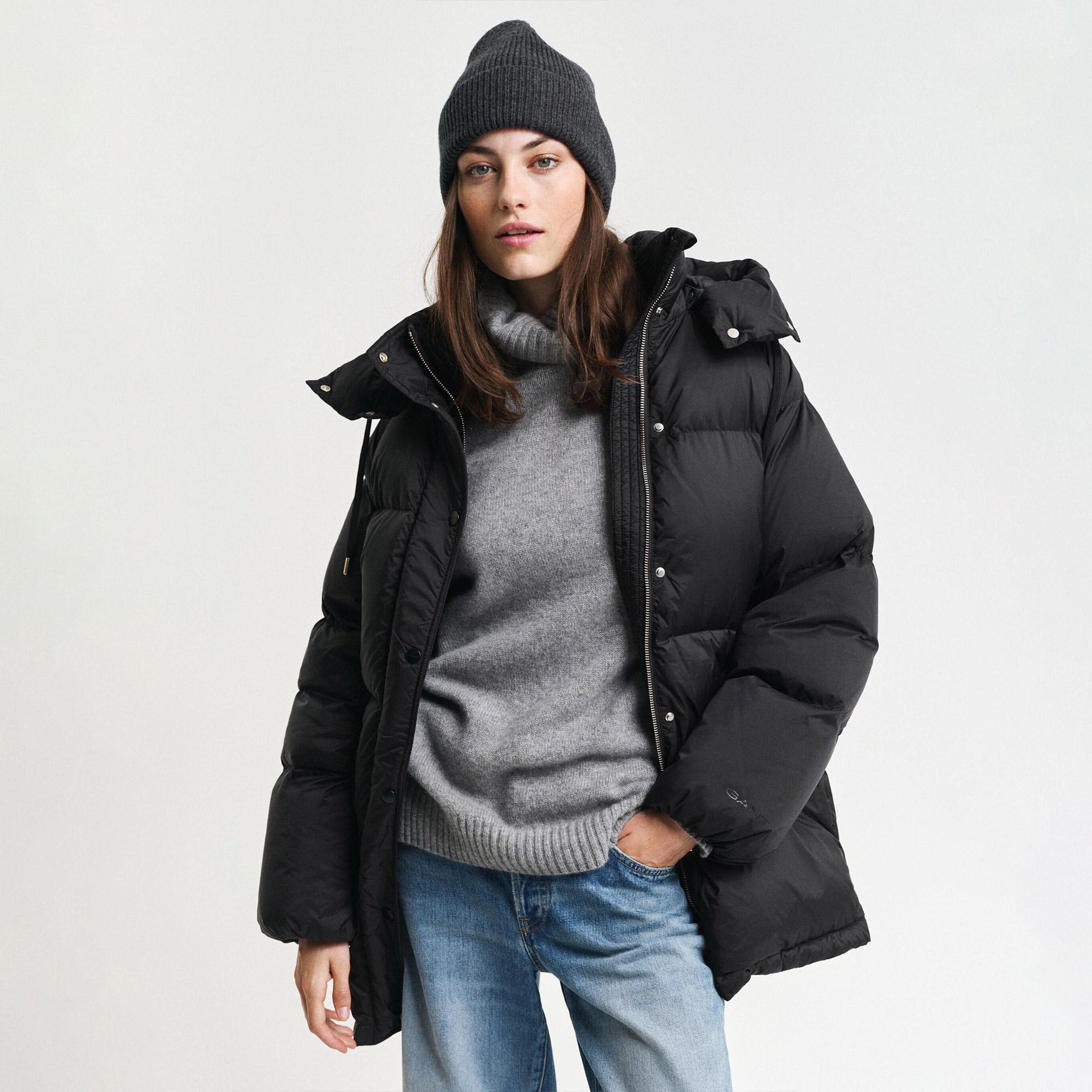 GANT Kadın Siyah Relaxed Fit Kapüşonlu Mont