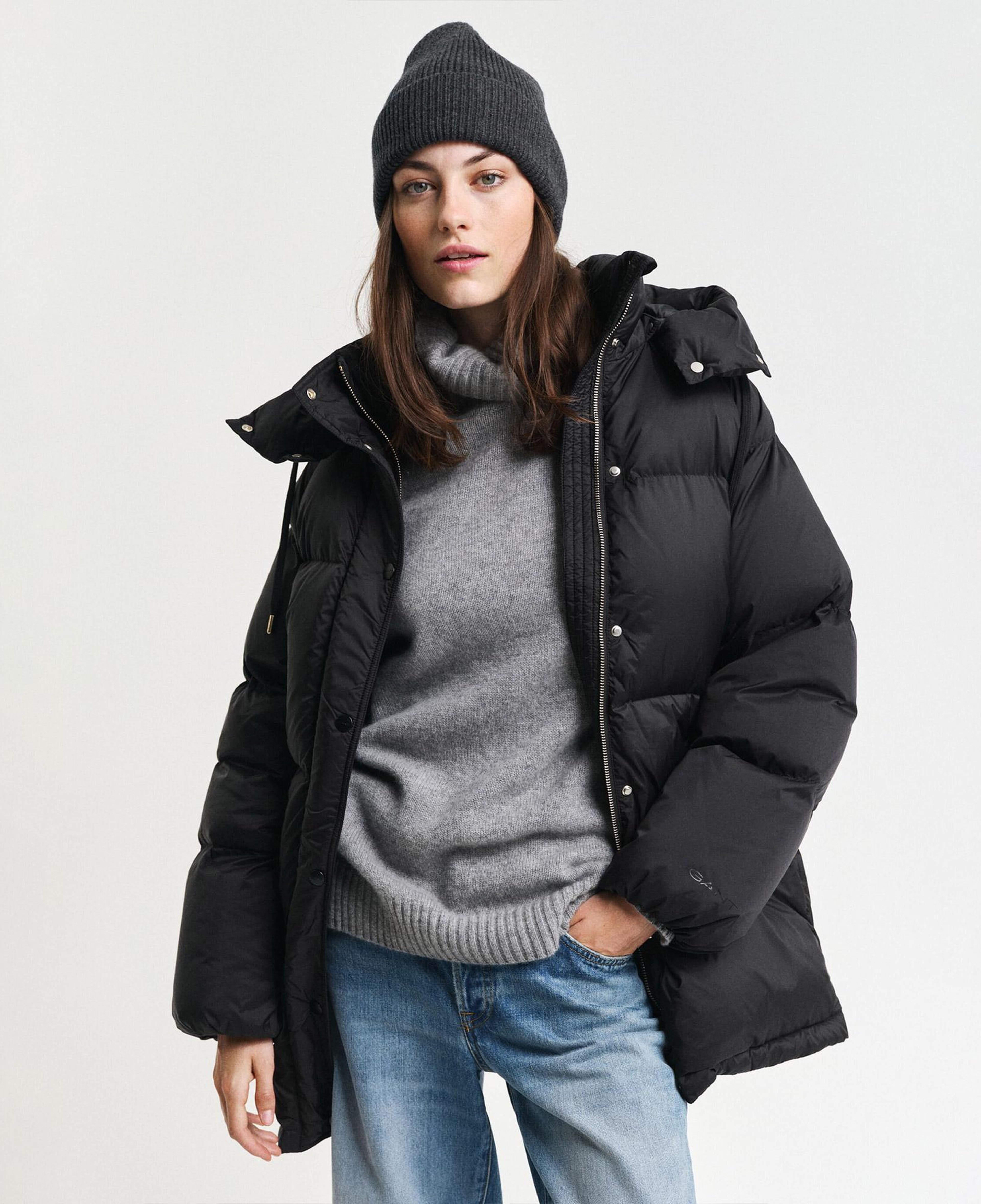 GANT Kadın Siyah Relaxed Fit Kapüşonlu Mont