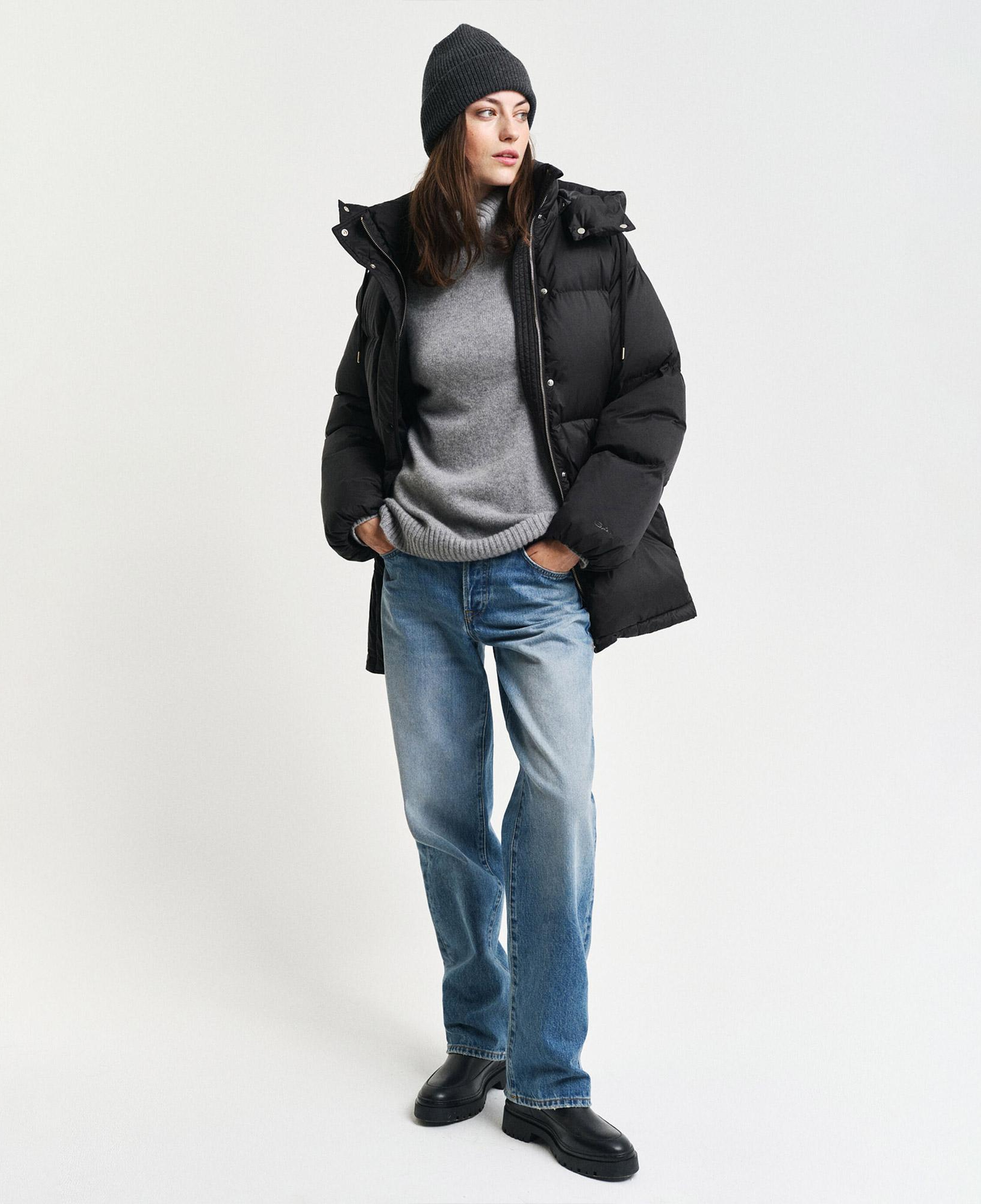 GANT Kadın Siyah Relaxed Fit Kapüşonlu Mont