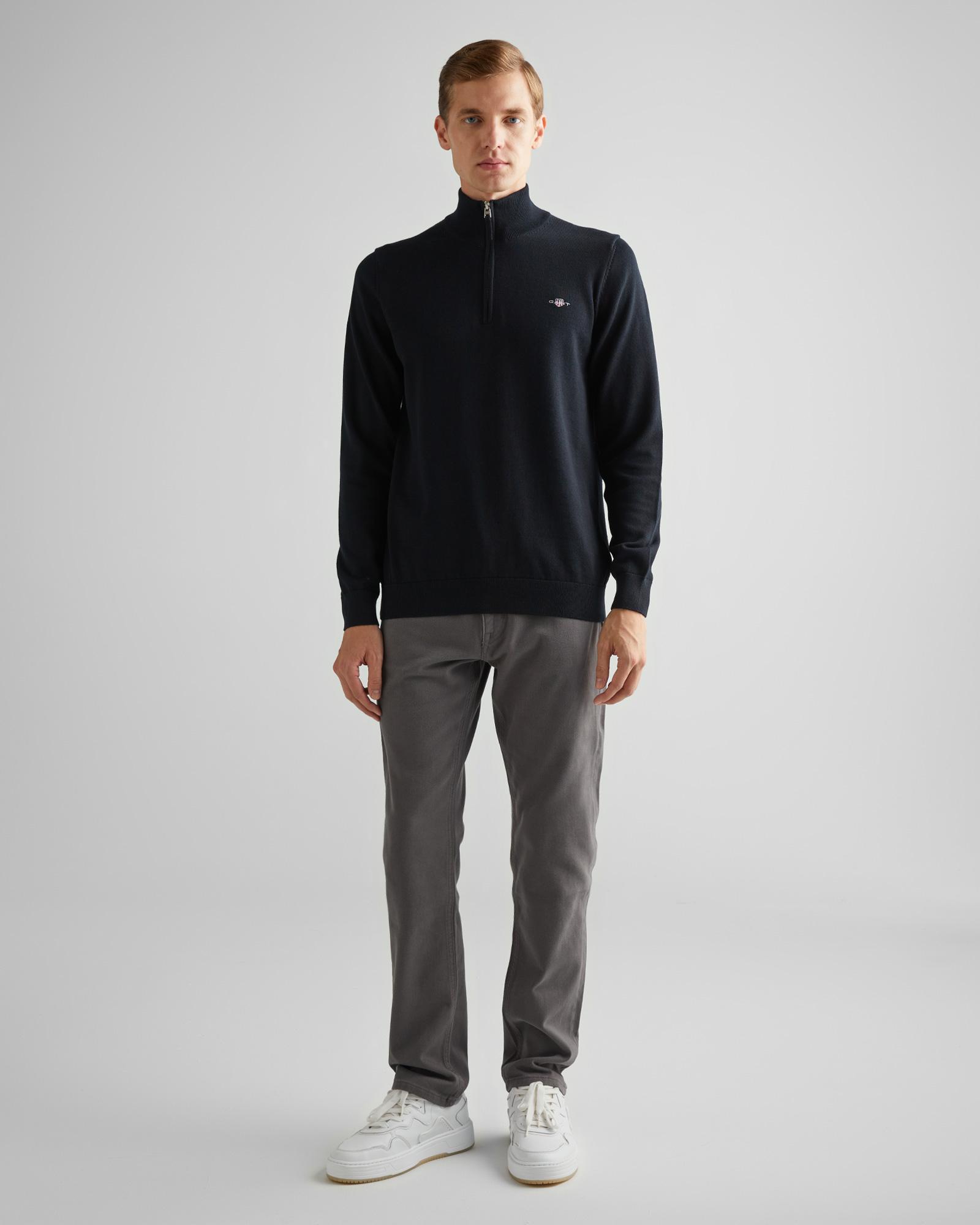 GANT Erkek Siyah Regular Fit Yarım Fermuarlı Kazak