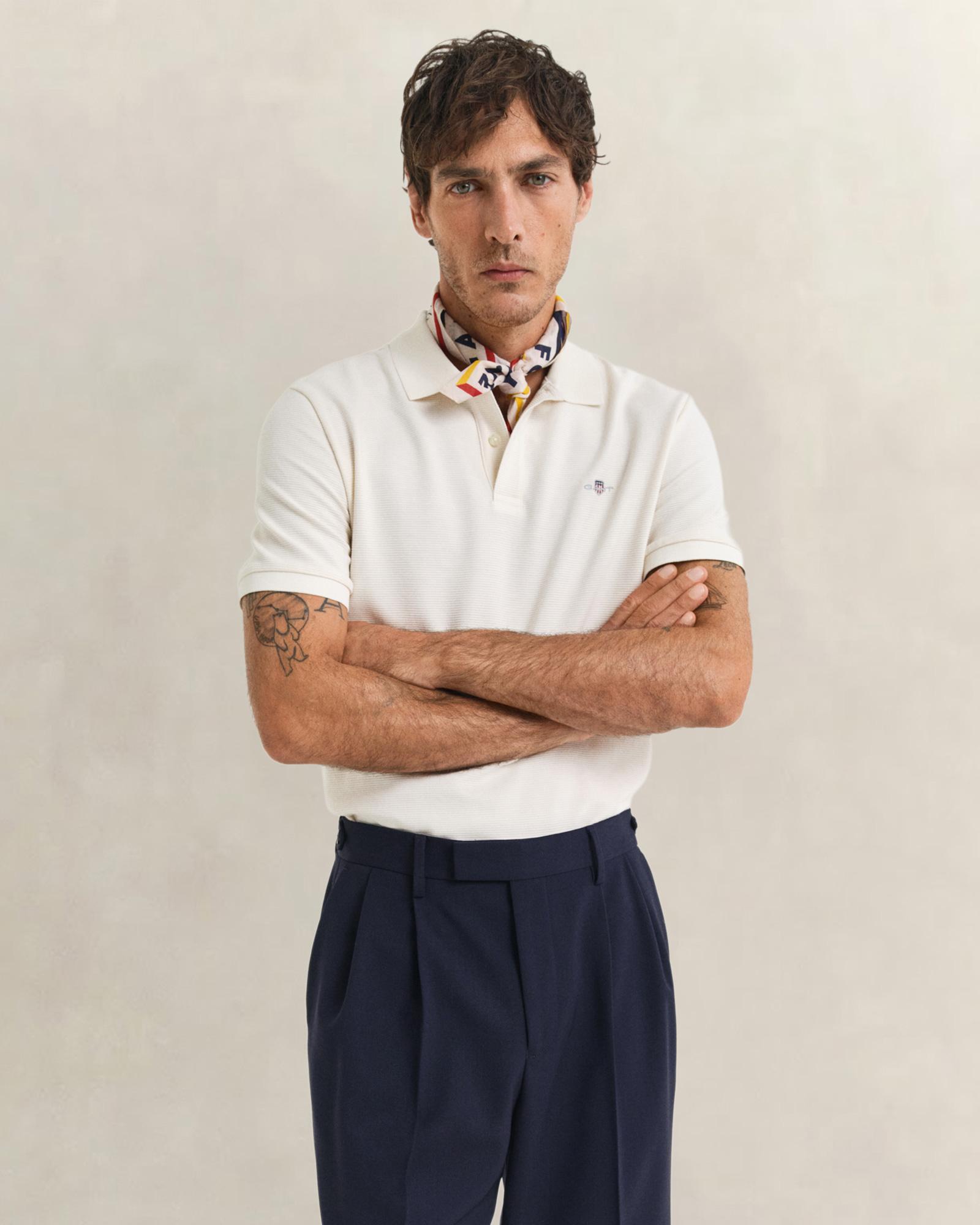 GANT Erkek Krem Regular Fit Logolu Polo Yaka T-Shirt