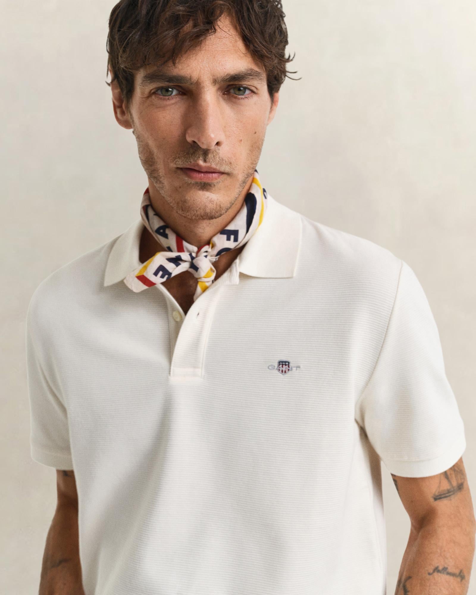 GANT Erkek Krem Regular Fit Logolu Polo Yaka T-Shirt