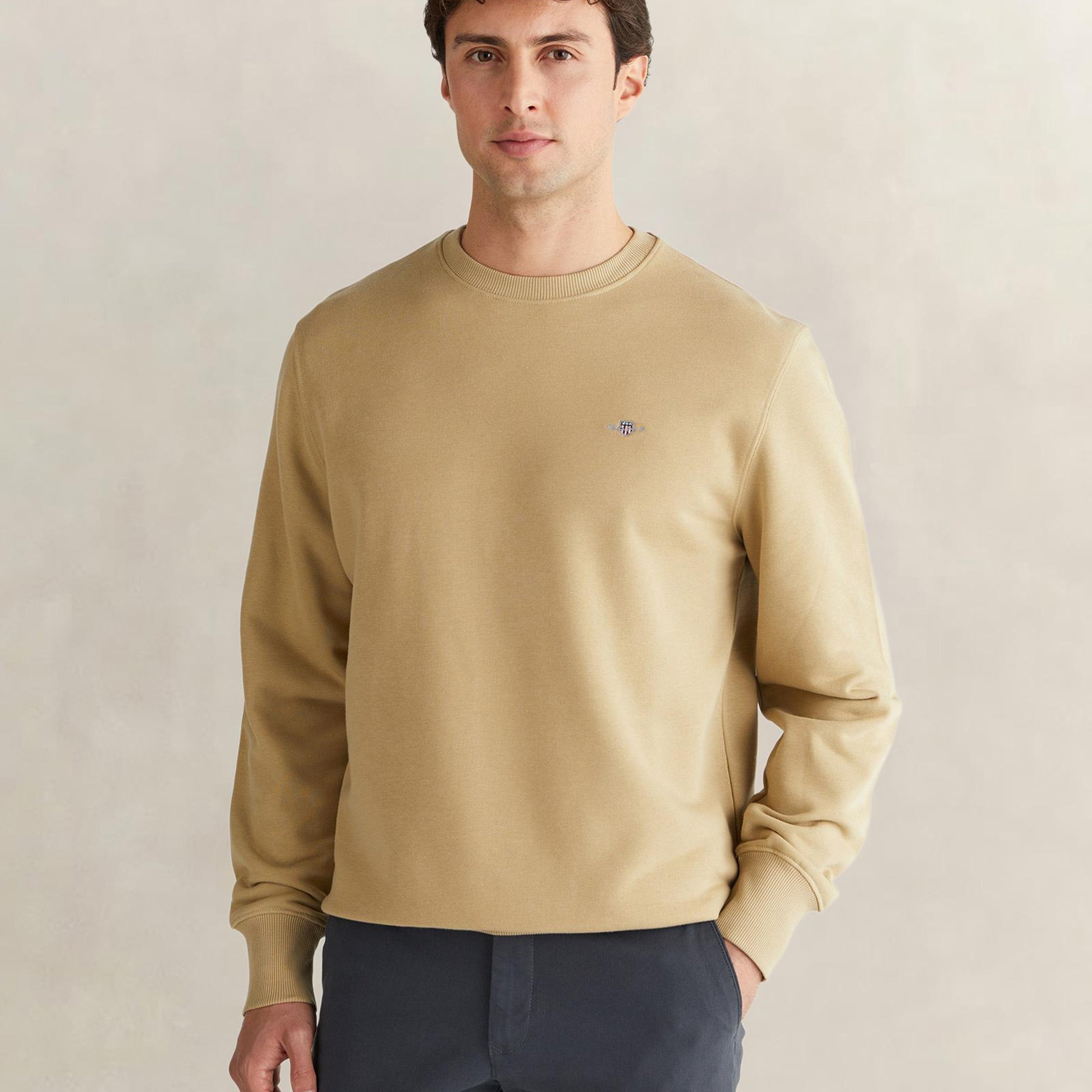 GANT Erkek Bej Regular Fit Bisiklet Yaka Sweatshirt