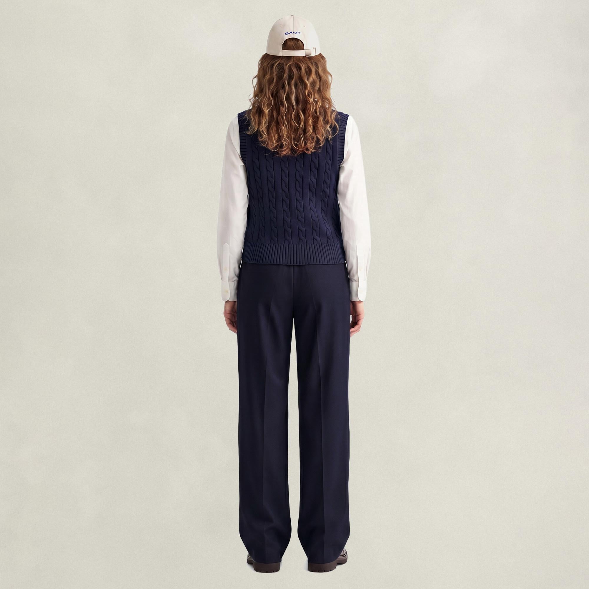 GANT Kadın Lacivert Relaxed Fit Yün Pantolon