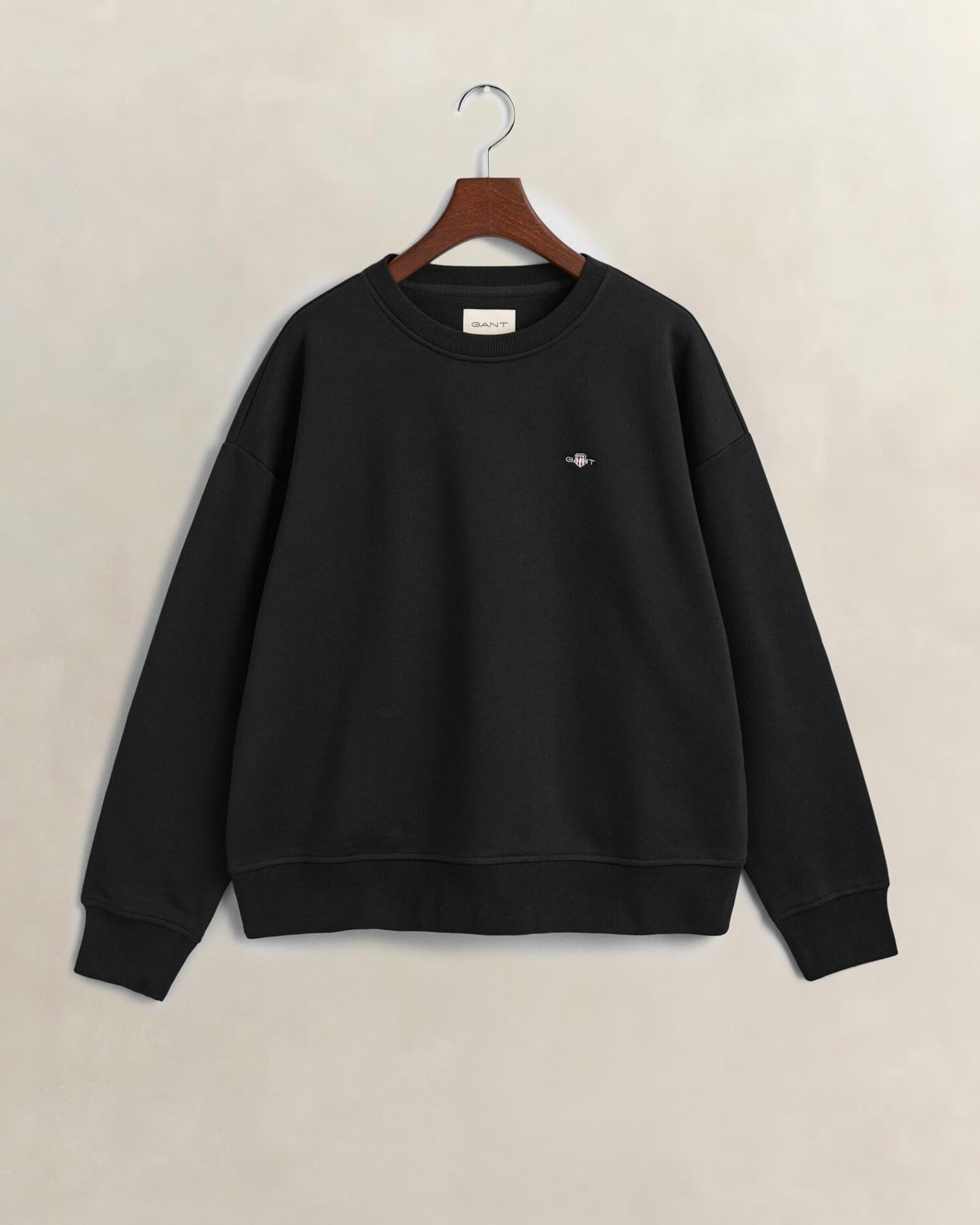 GANT Kadın Siyah Relaxed Fit Bisiklet Yaka Sweatshirt