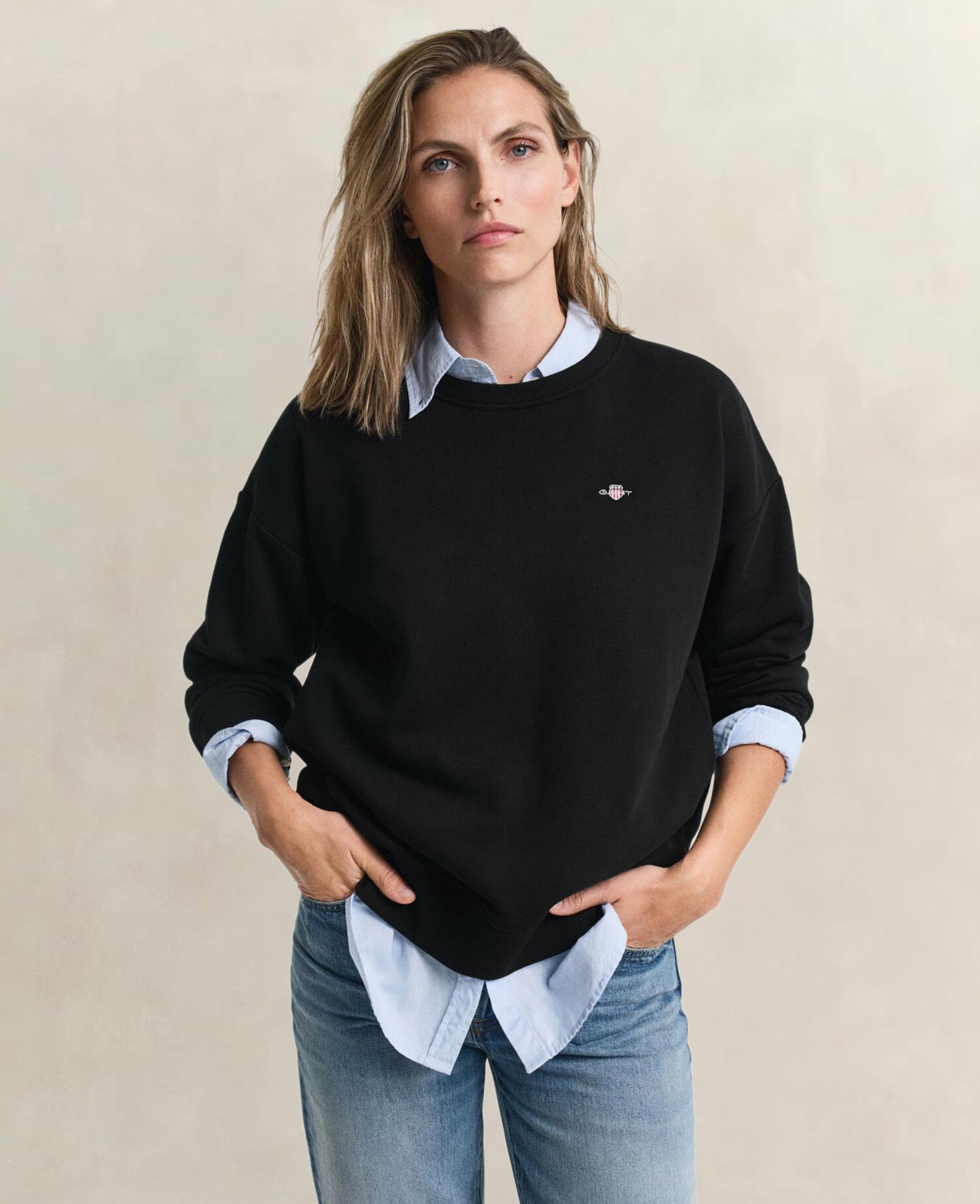 GANT Kadın Siyah Relaxed Fit Bisiklet Yaka Sweatshirt