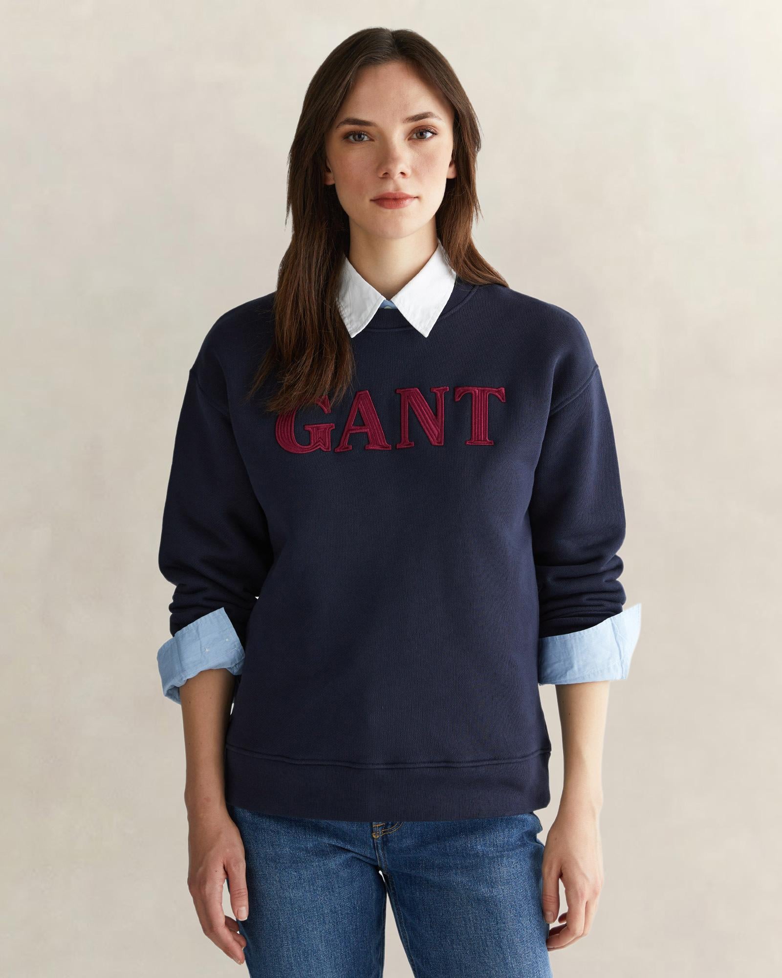 GANT Kadın Lacivert Relaxed Fit Bisiklet Yaka Sweatshirt