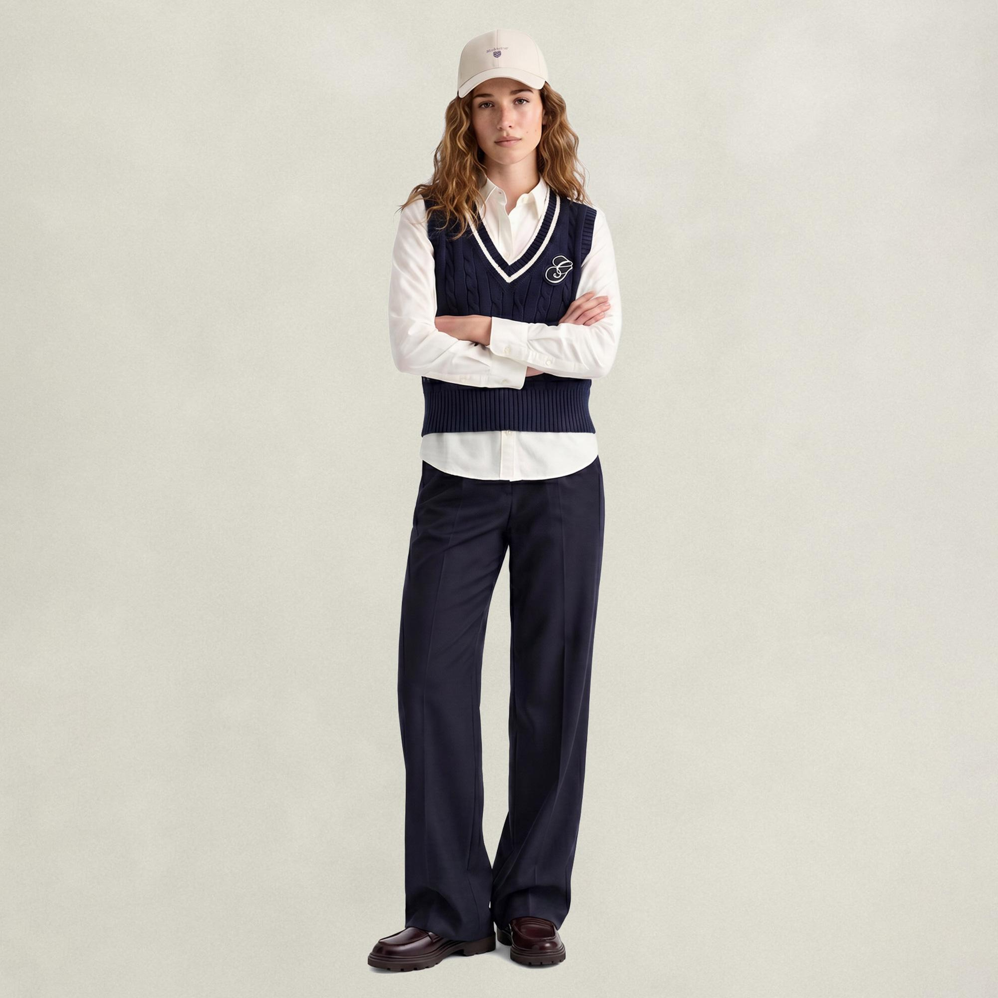 GANT Kadın Lacivert Relaxed Fit Yün Pantolon