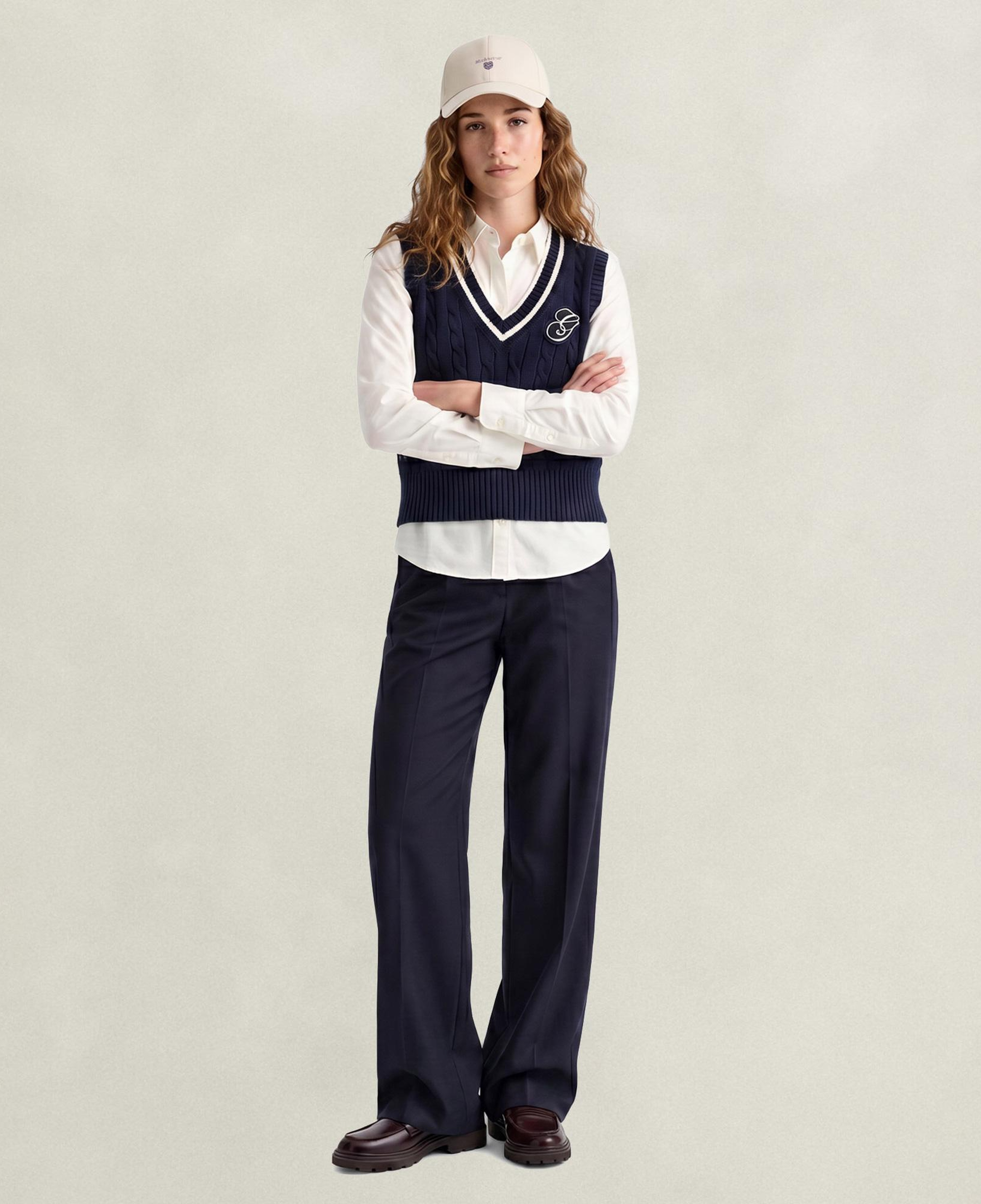 GANT Kadın Lacivert Relaxed Fit Yün Pantolon