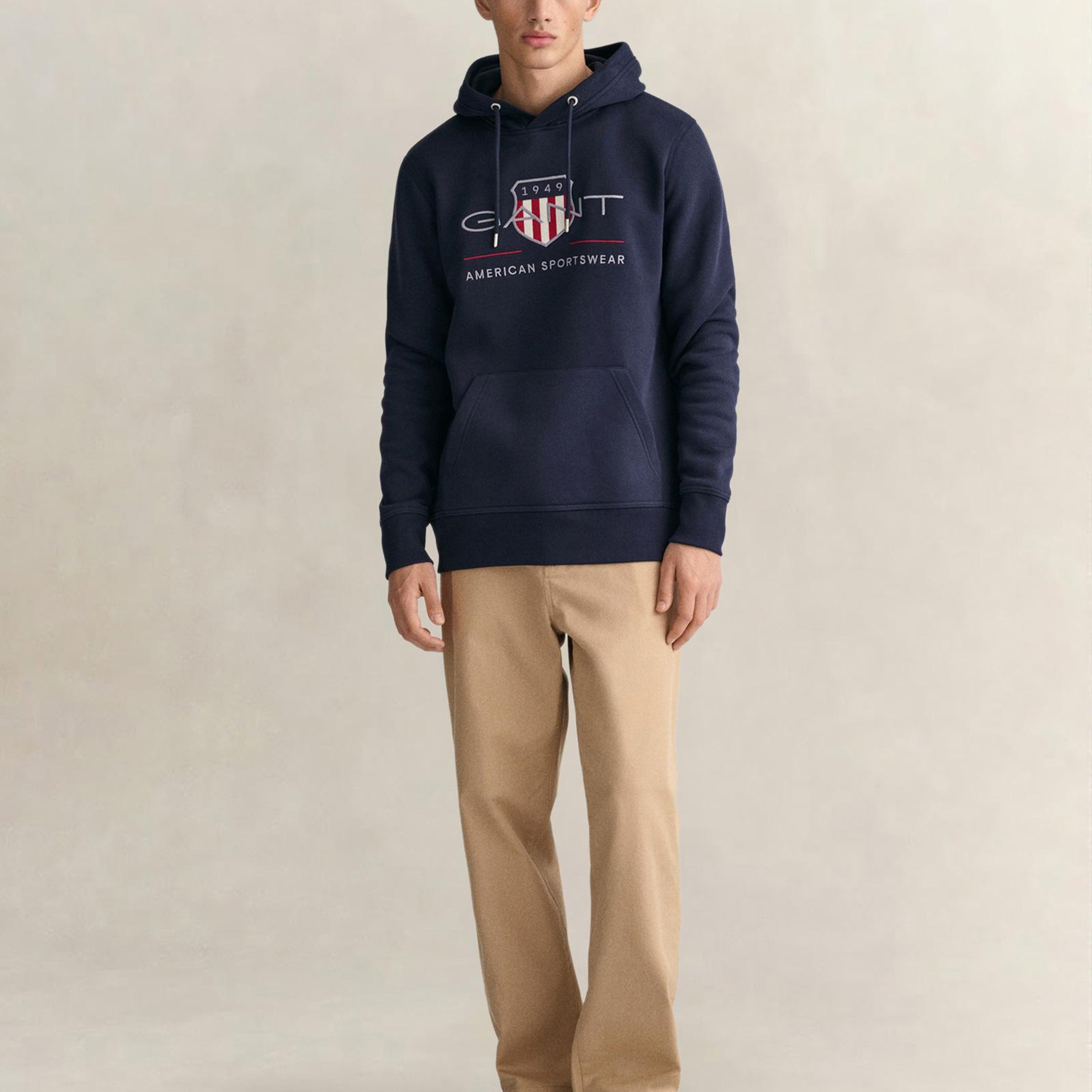 GANT Erkek Lacivert Regular Fit Kapüşonlu Logolu Sweatshirt