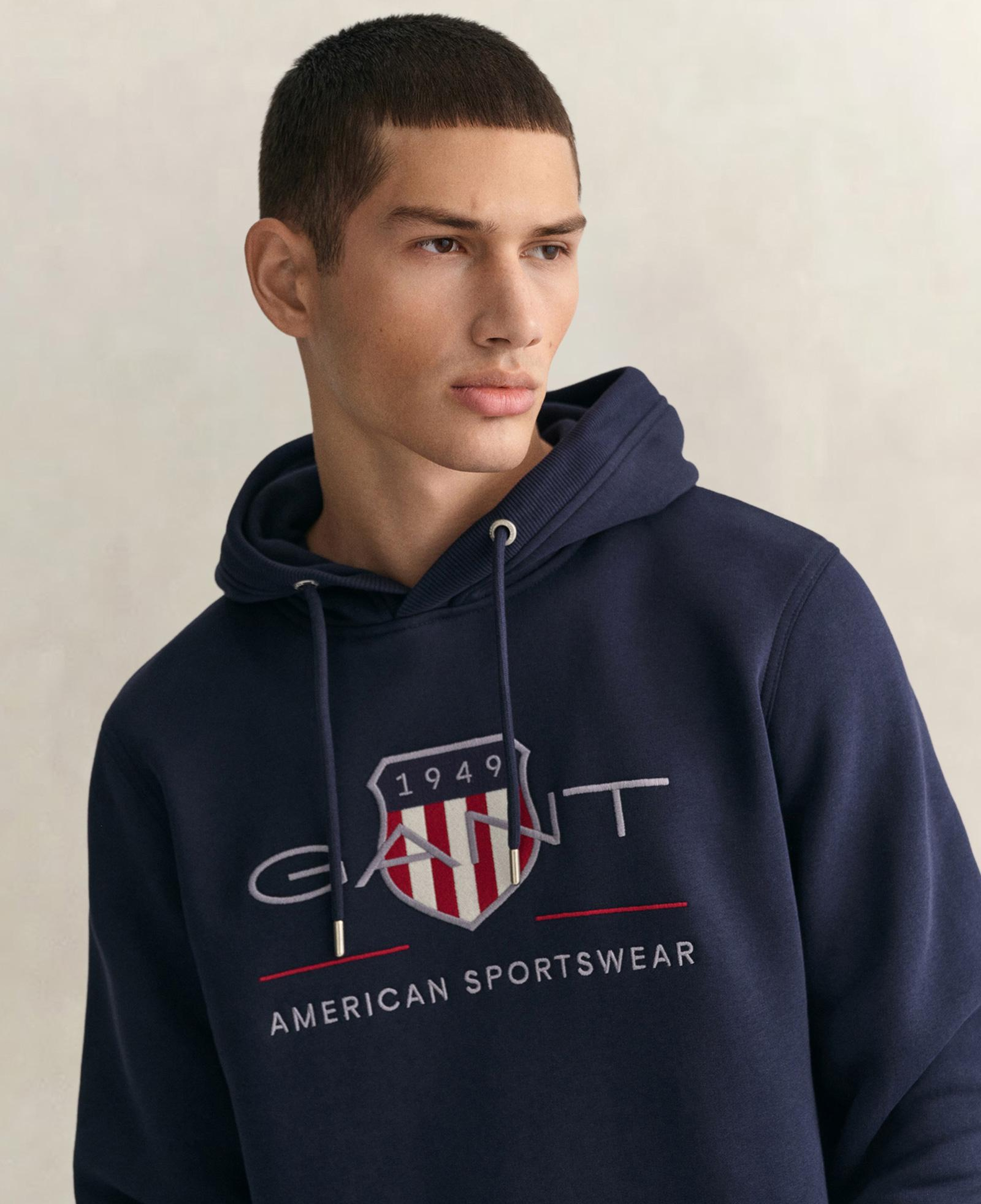 GANT Erkek Lacivert Regular Fit Kapüşonlu Logolu Sweatshirt