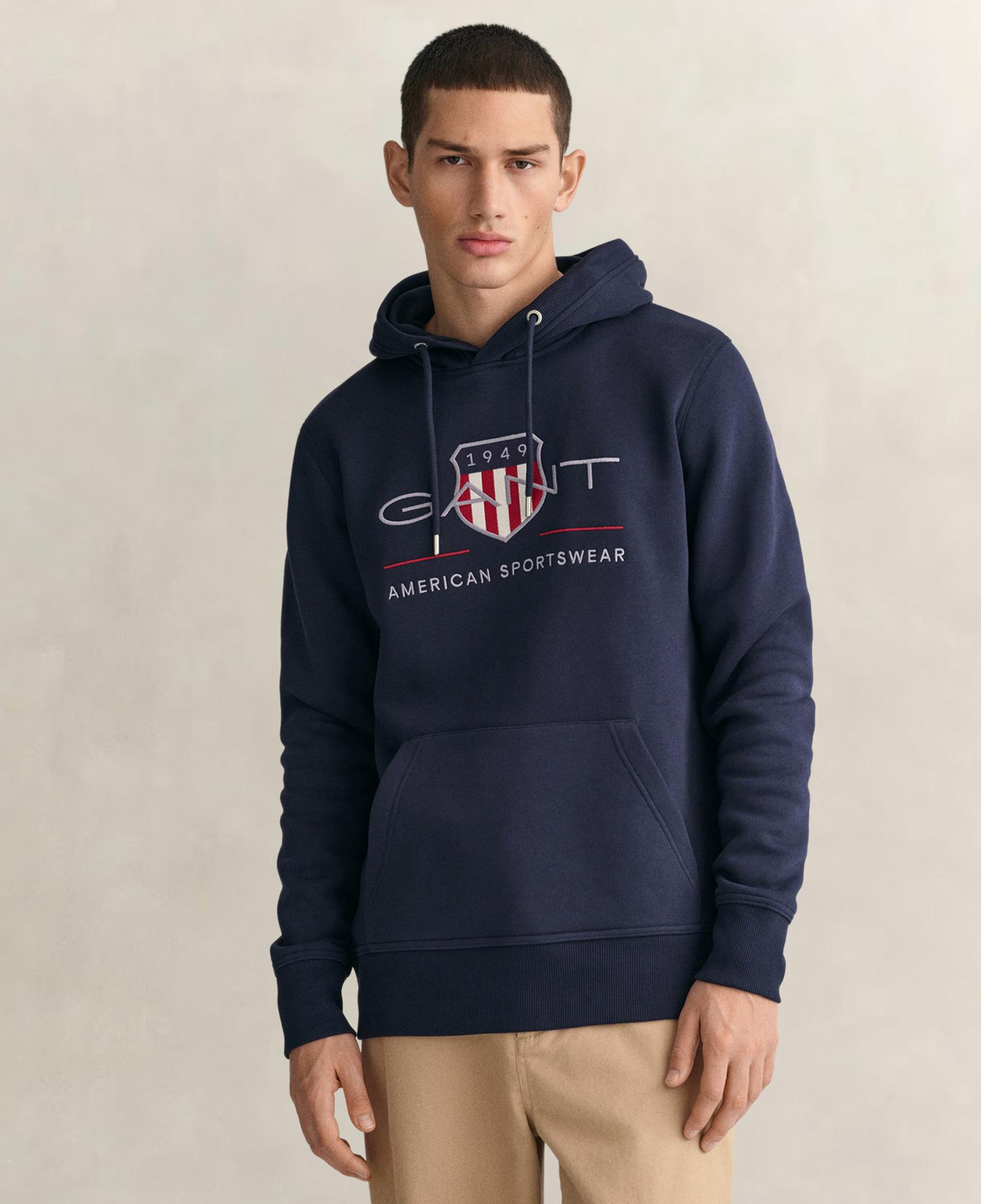 GANT Erkek Lacivert Regular Fit Kapüşonlu Logolu Sweatshirt
