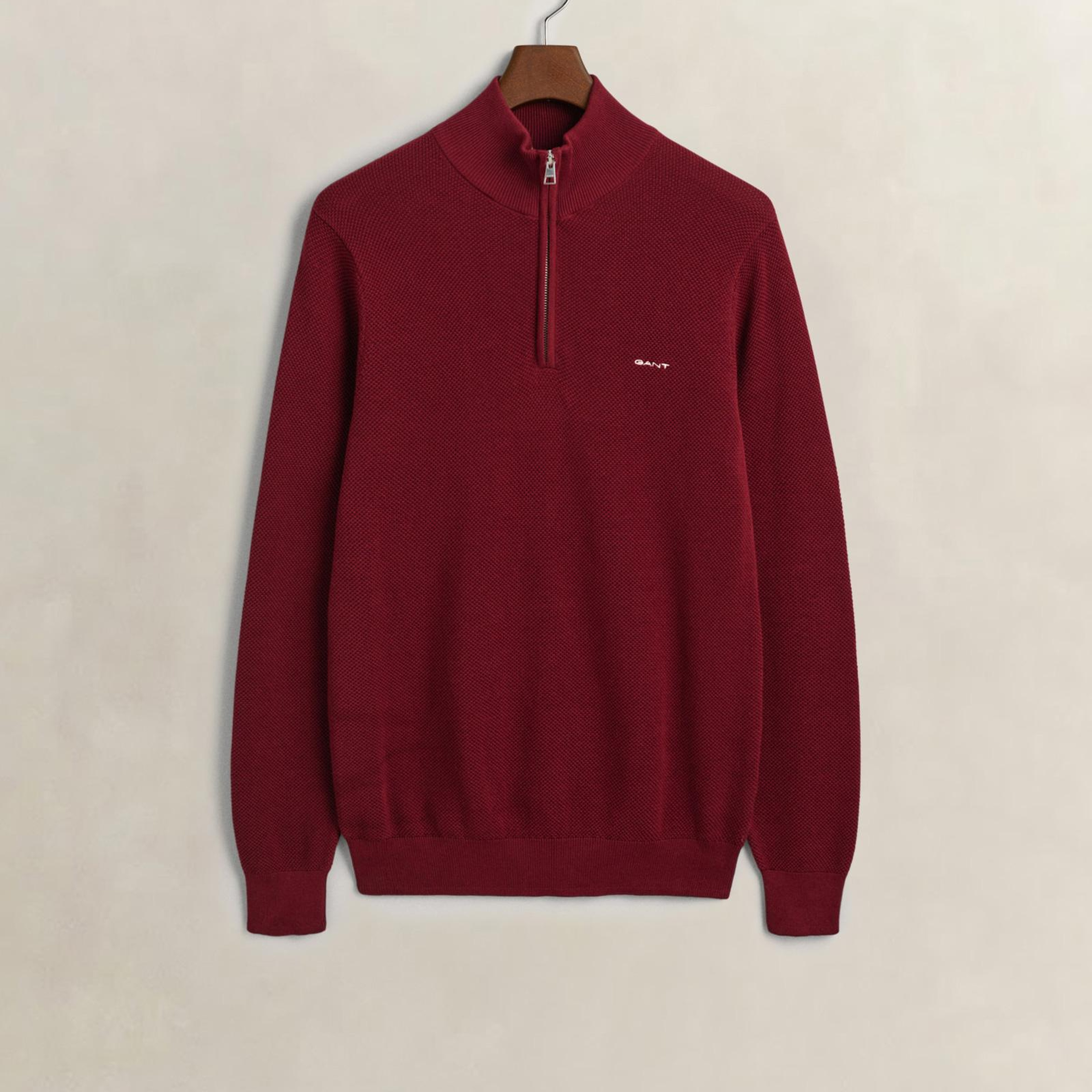 GANT Erkek Bordo Regular Fit Yarım Fermuarlı Kazak