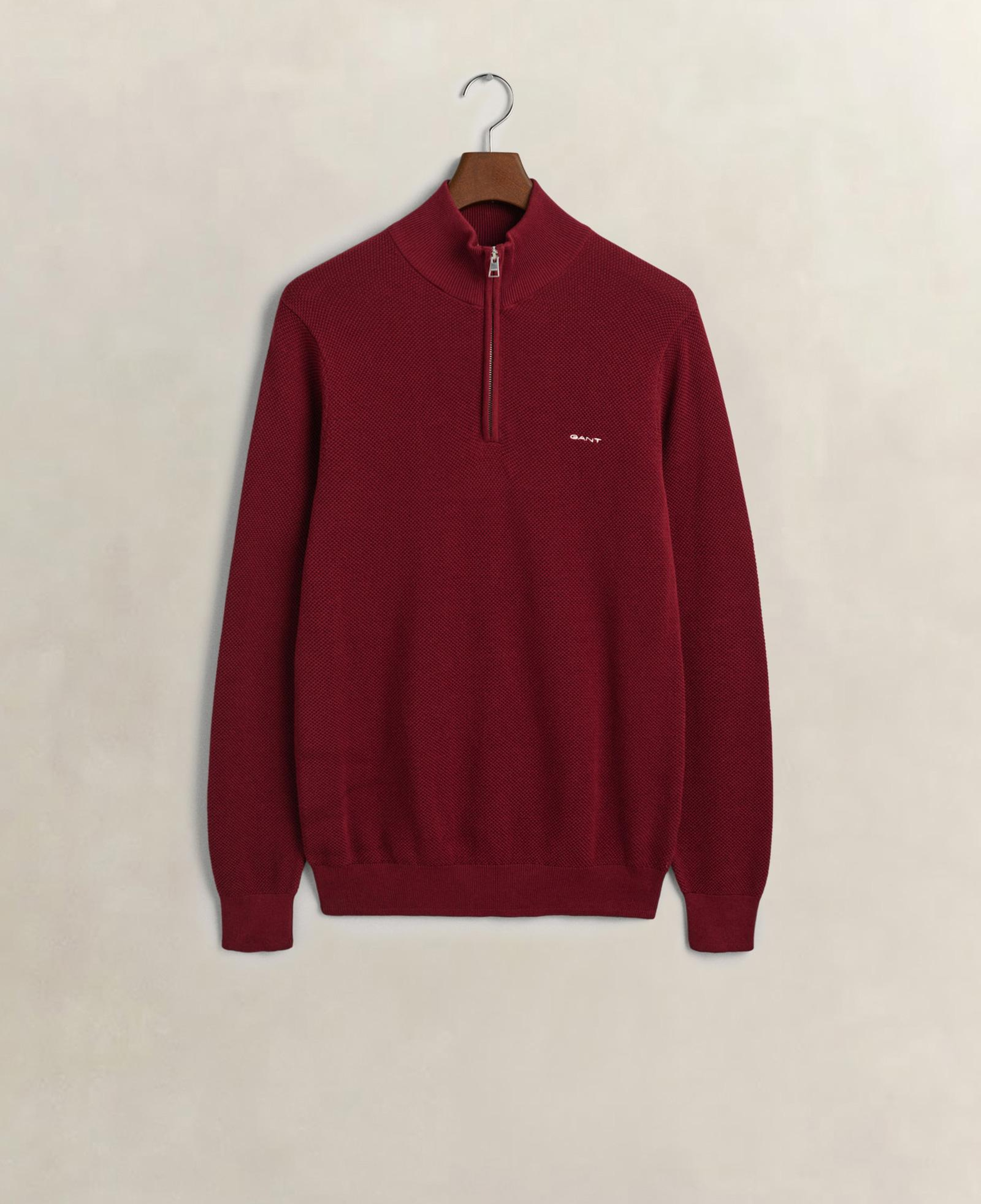 GANT Erkek Bordo Regular Fit Yarım Fermuarlı Kazak