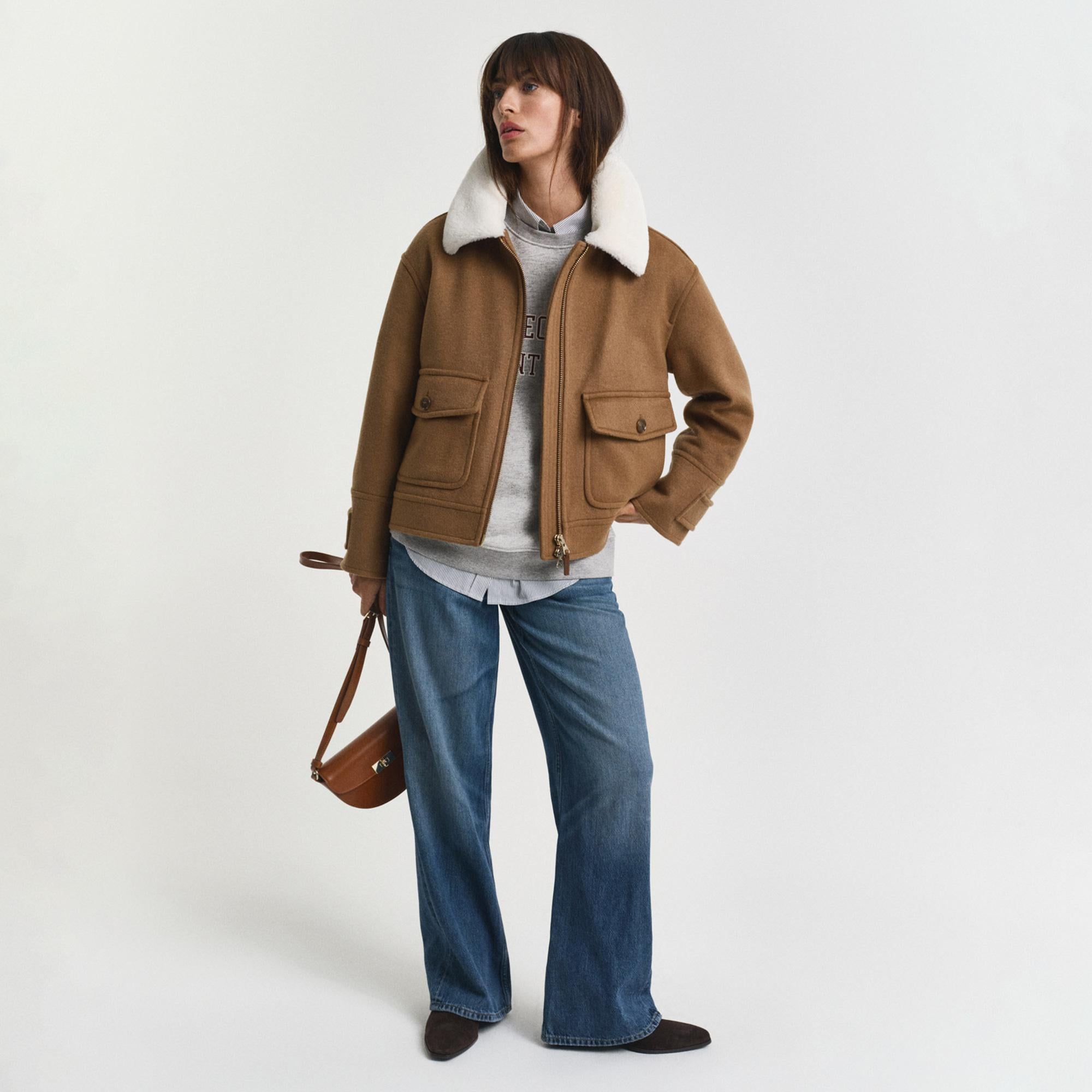 GANT Kadın Kahverengi Relaxed Fit Yün Ceket