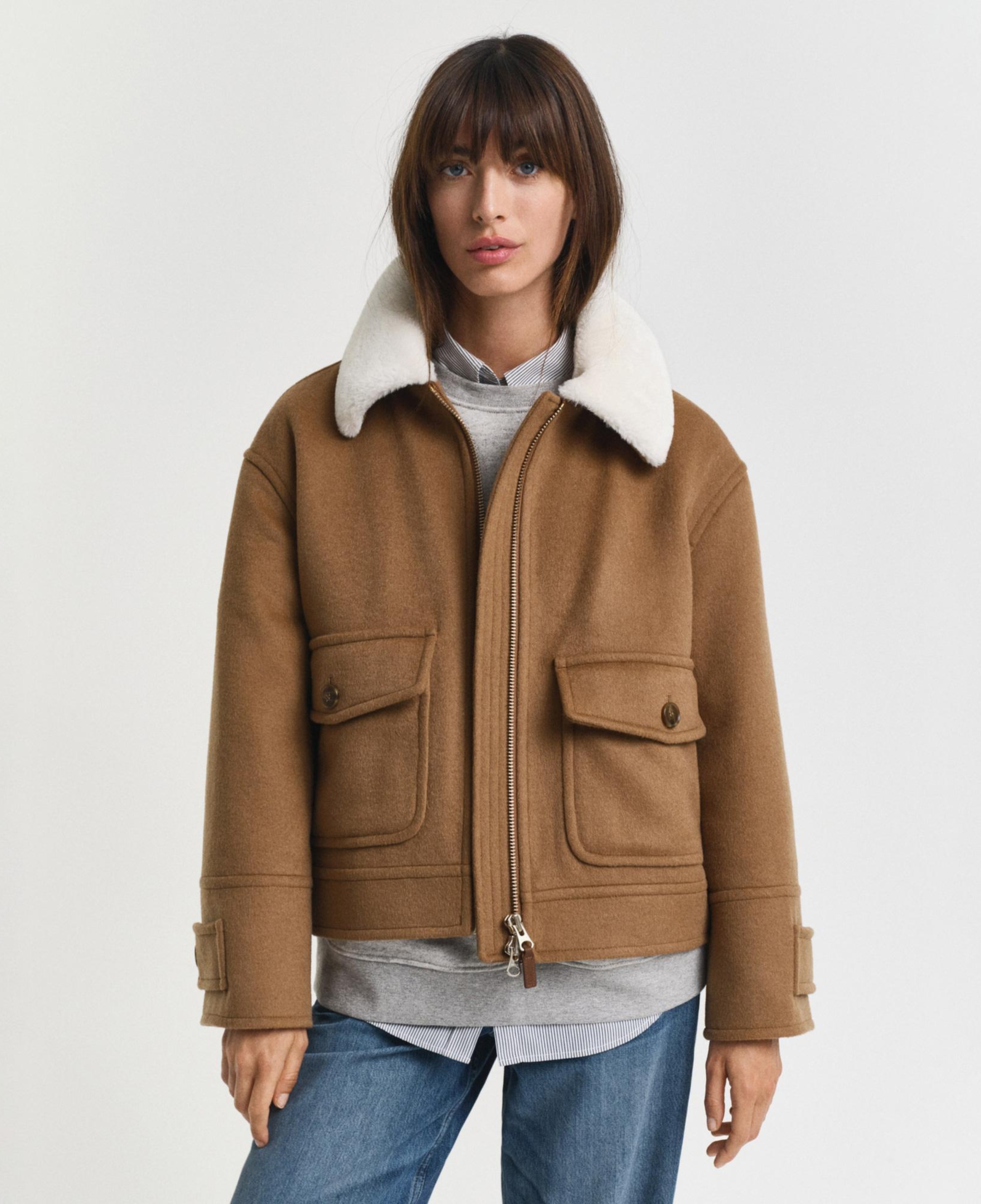 GANT Kadın Kahverengi Relaxed Fit Yün Ceket