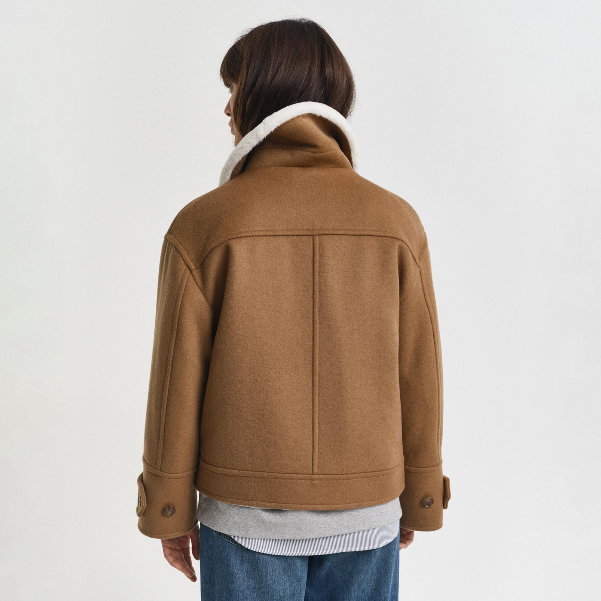 GANT Kadın Kahverengi Relaxed Fit Yün Ceket