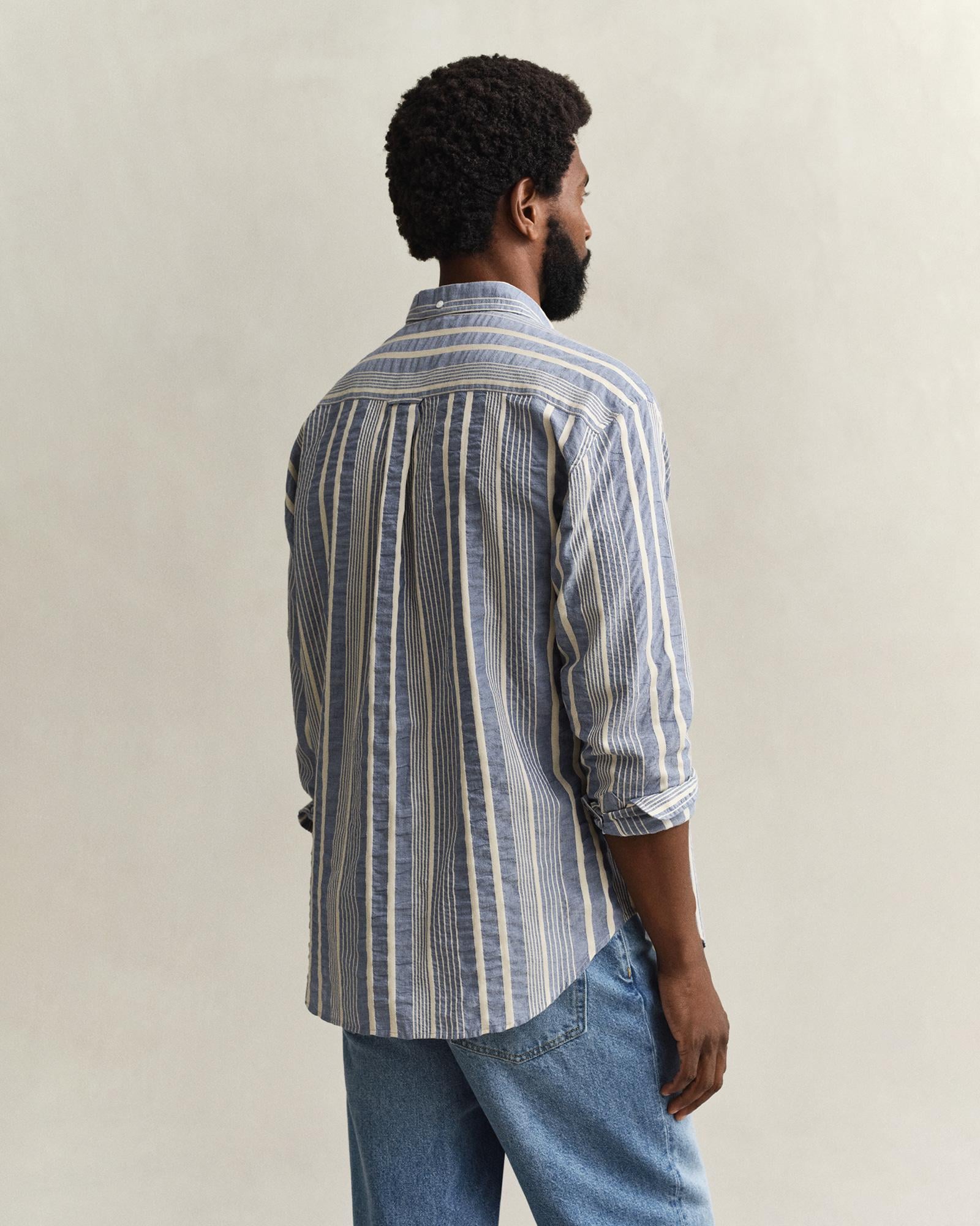 GANT Erkek Mavi Relaxed Fit Çizgili Gömlek