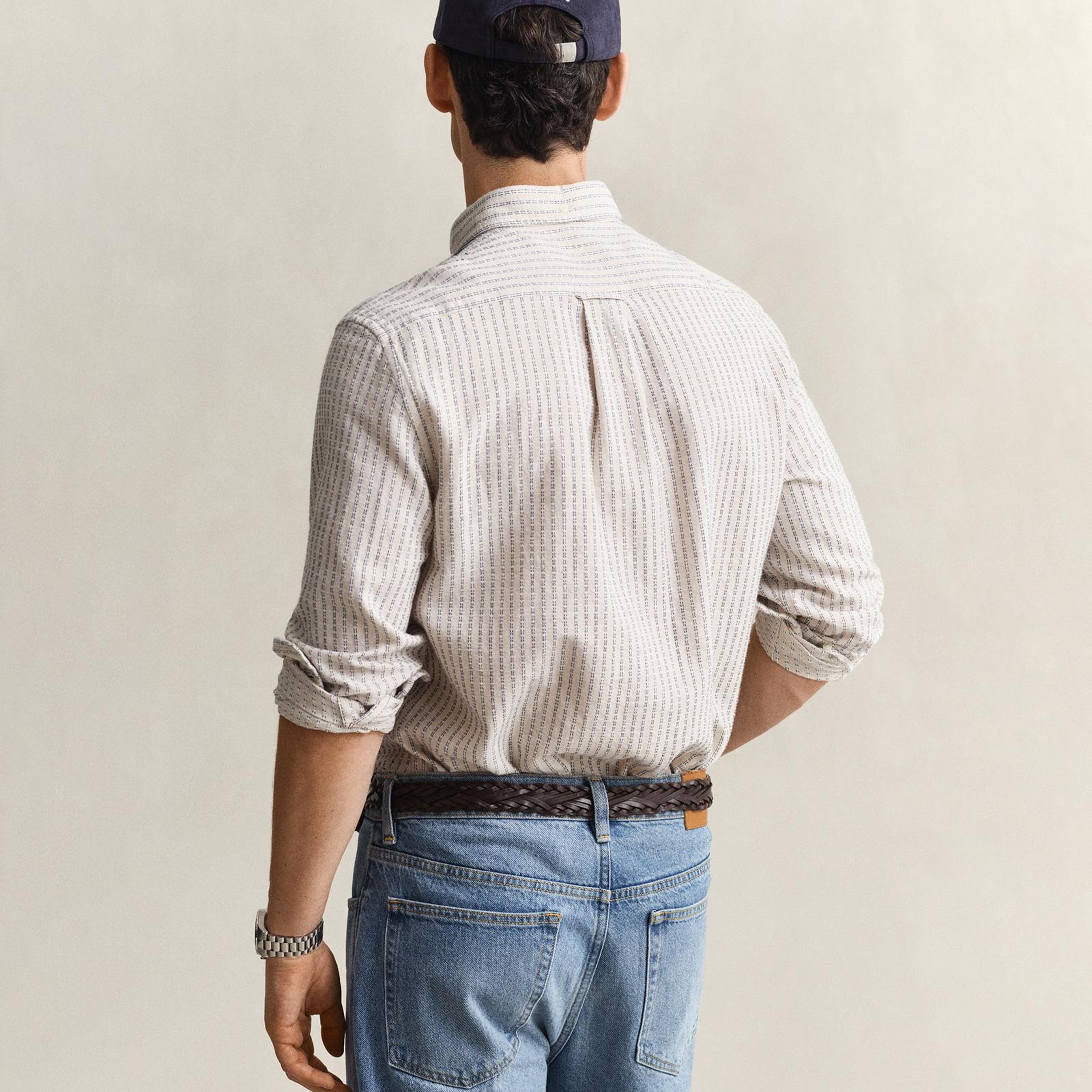 GANT Erkek Krem Regular Fit Çizgili Gömlek