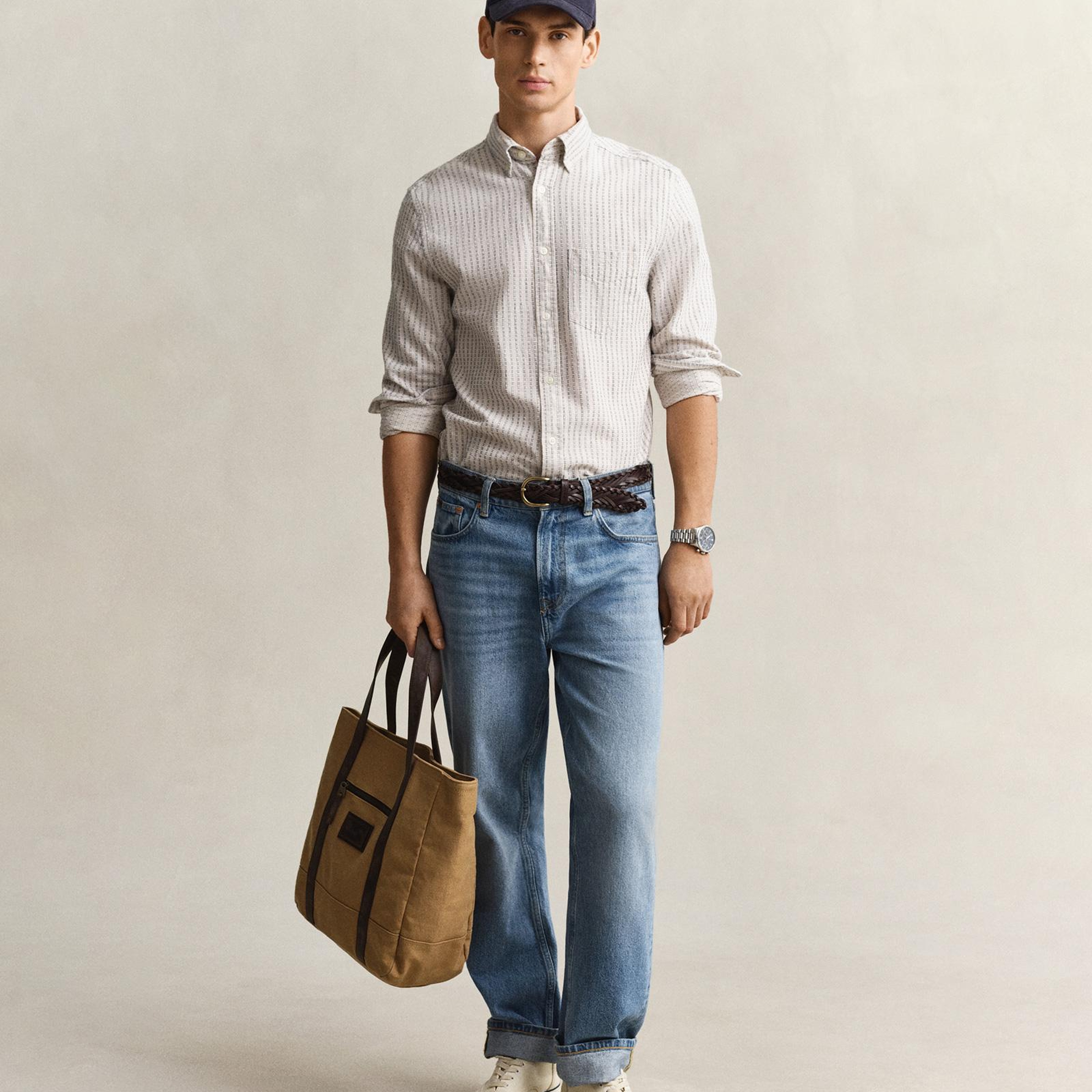 GANT Erkek Krem Regular Fit Çizgili Gömlek