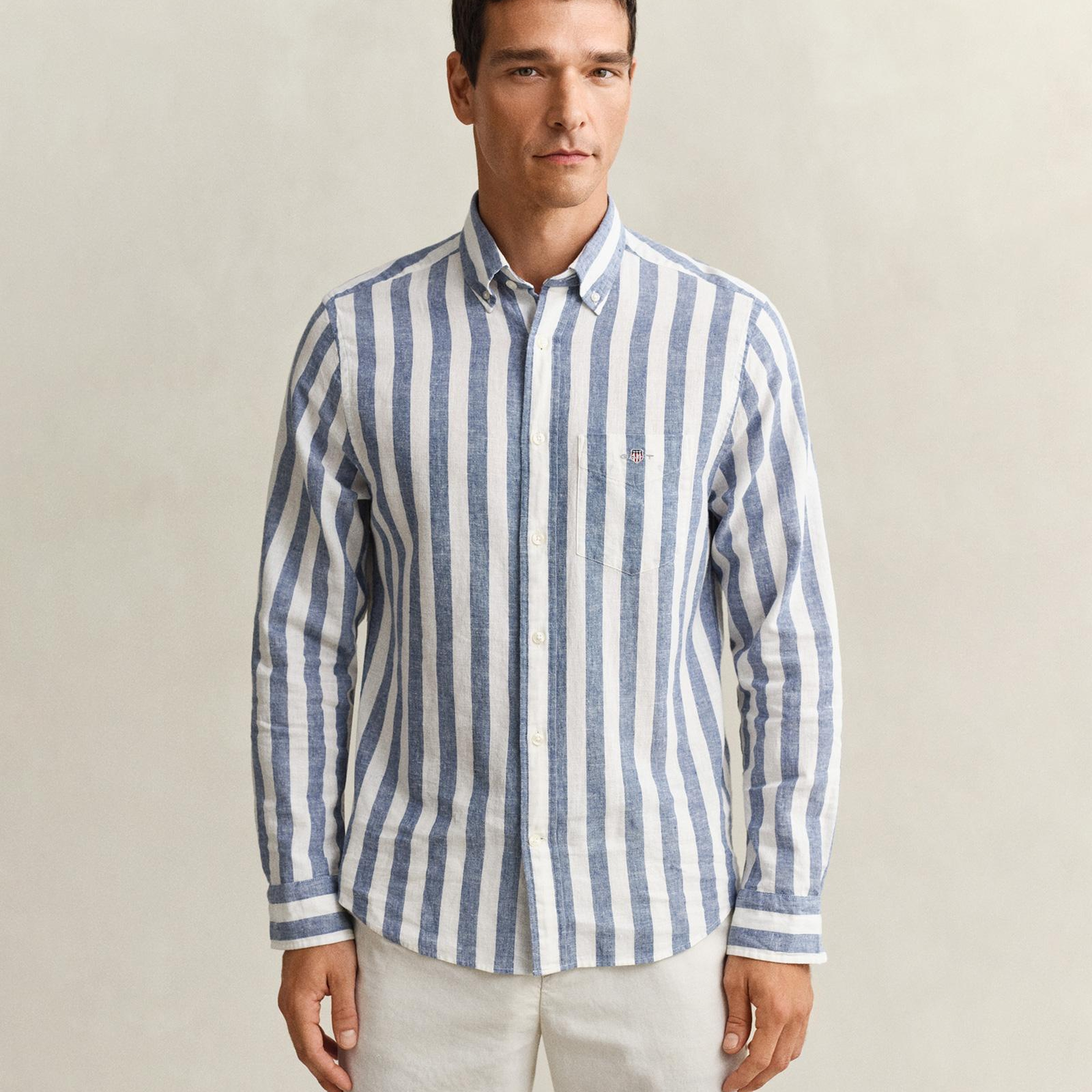GANT Erkek Mavi Regular Fit Çizgili Logolu Gömlek