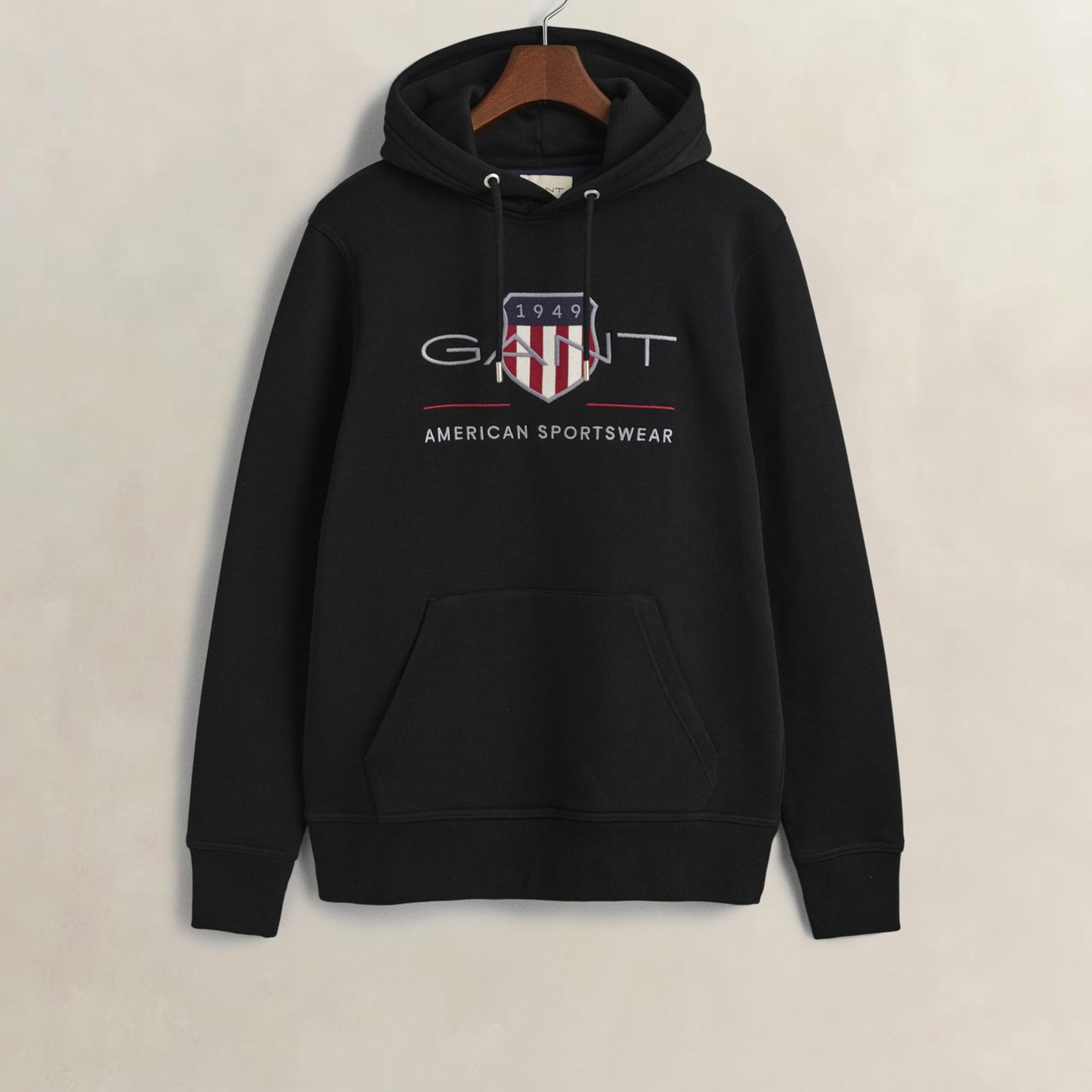 GANT Erkek Siyah Regular Fit Kapüşonlu Logolu Sweatshirt