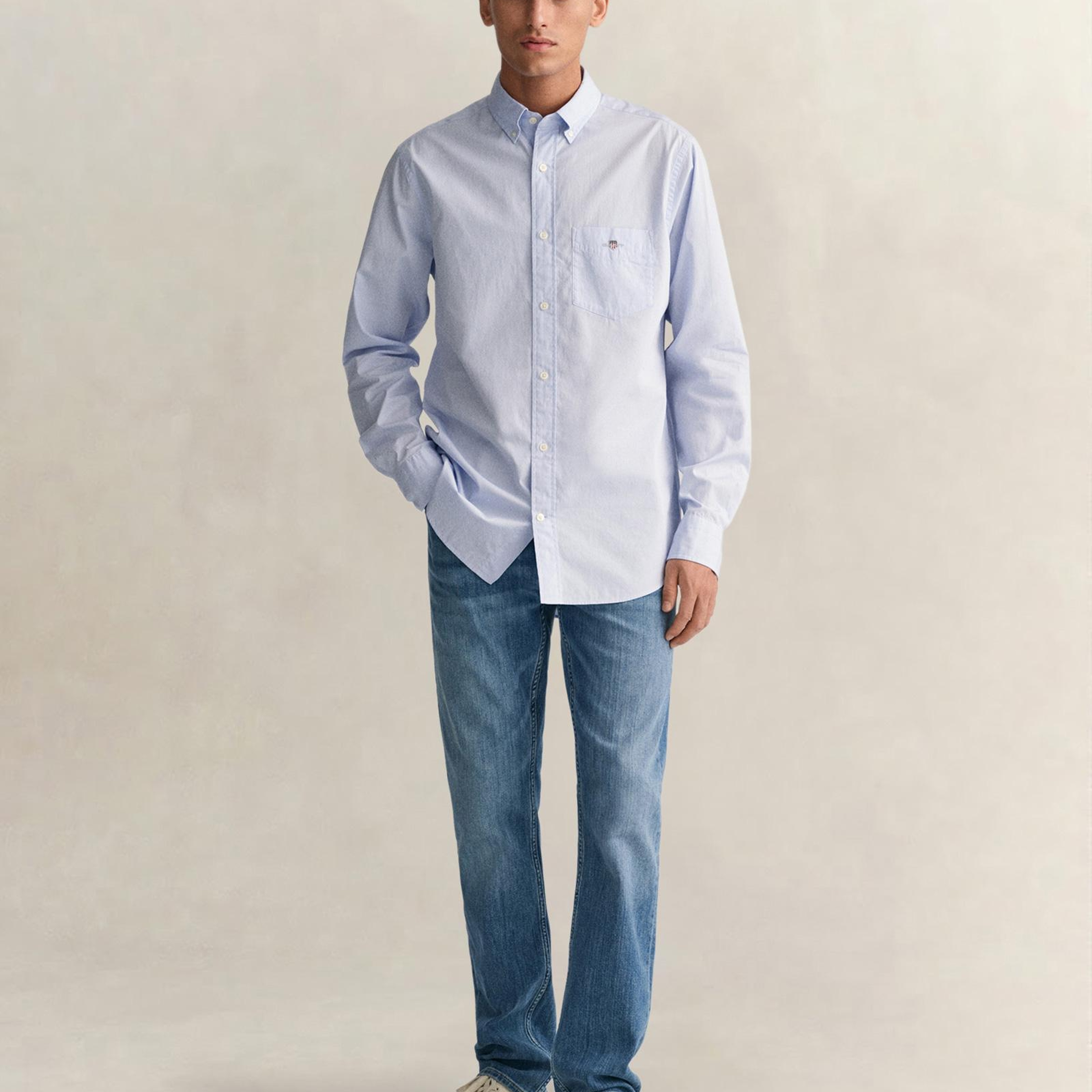 GANT Erkek Mavi Regular Fit Logolu Gömlek