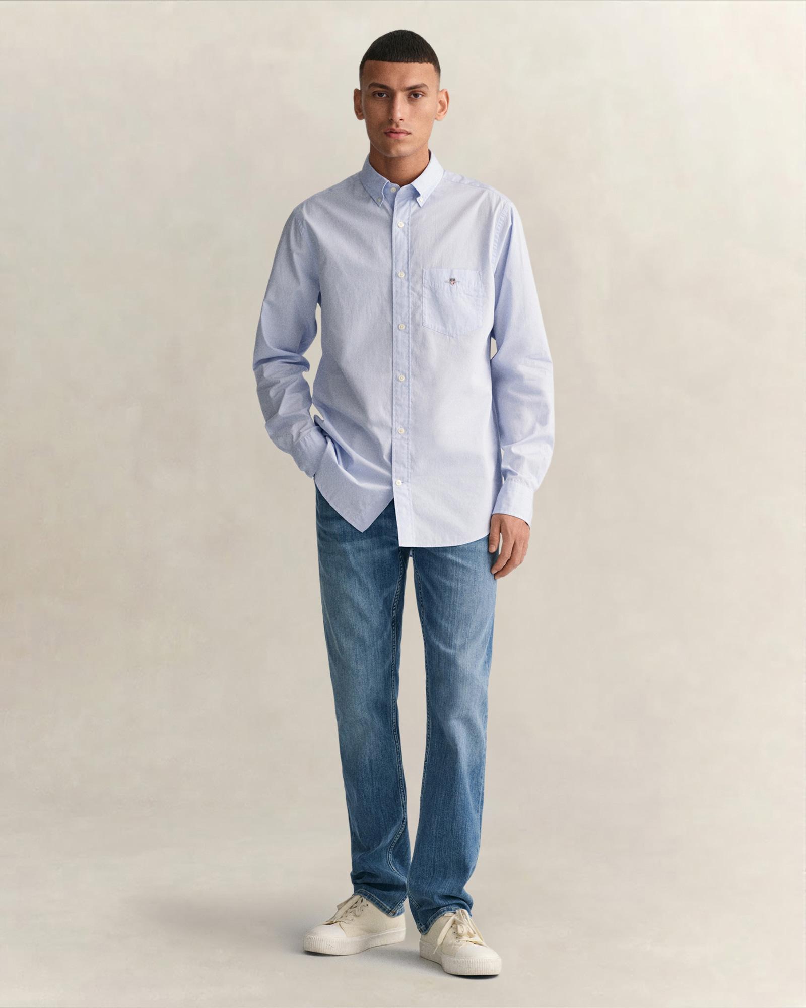 GANT Erkek Mavi Regular Fit Logolu Gömlek