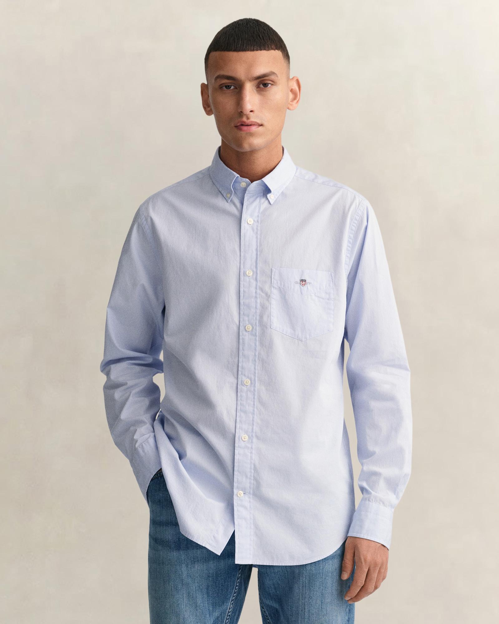 GANT Erkek Mavi Regular Fit Logolu Gömlek