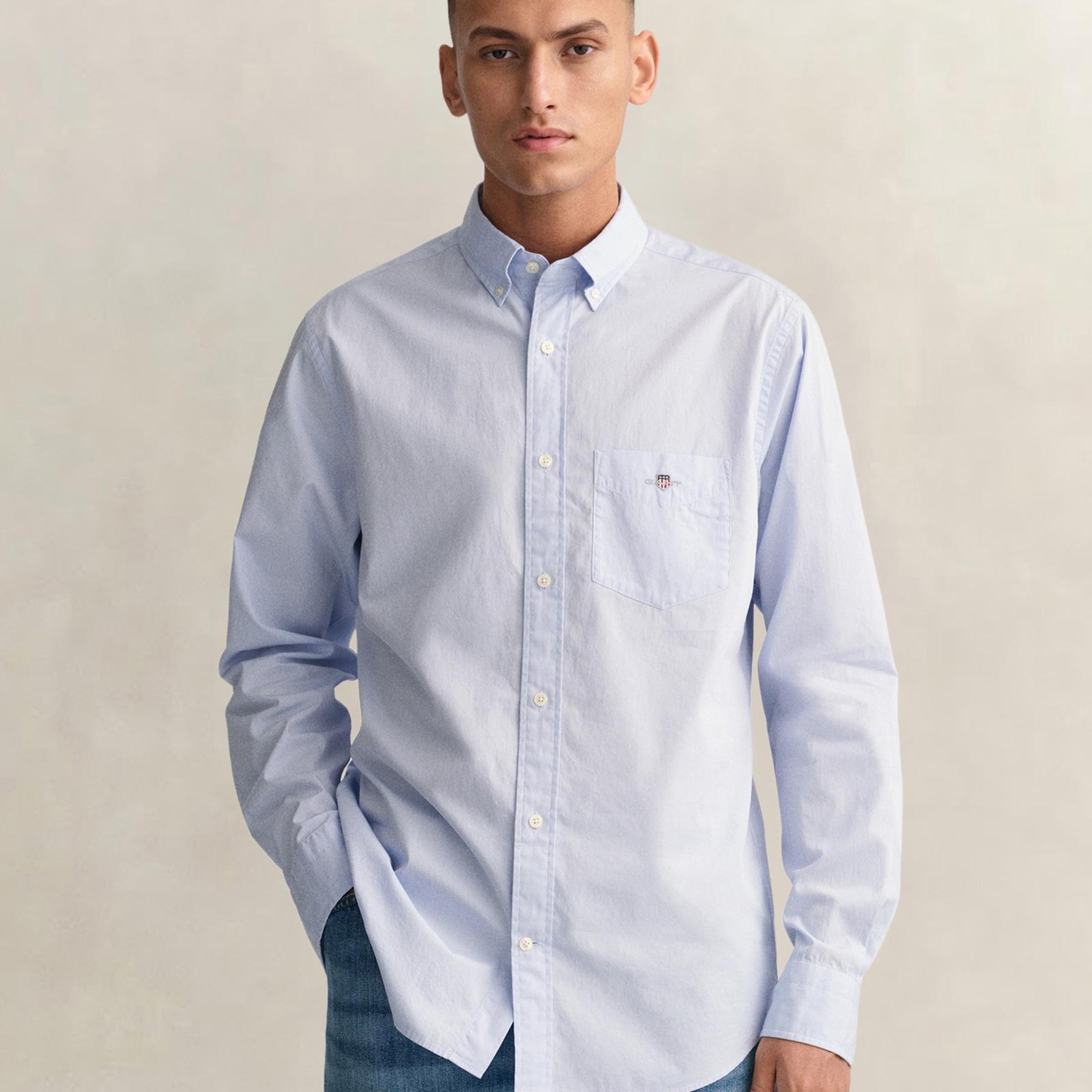 GANT Erkek Mavi Regular Fit Logolu Gömlek