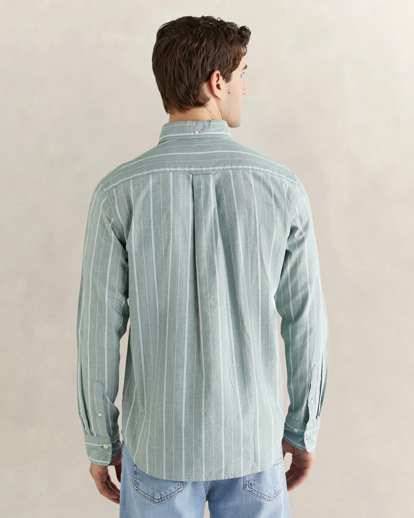 GANT Erkek Yeşil Regular Fit Düğmeli Yaka Çizgili Oxford Gömlek