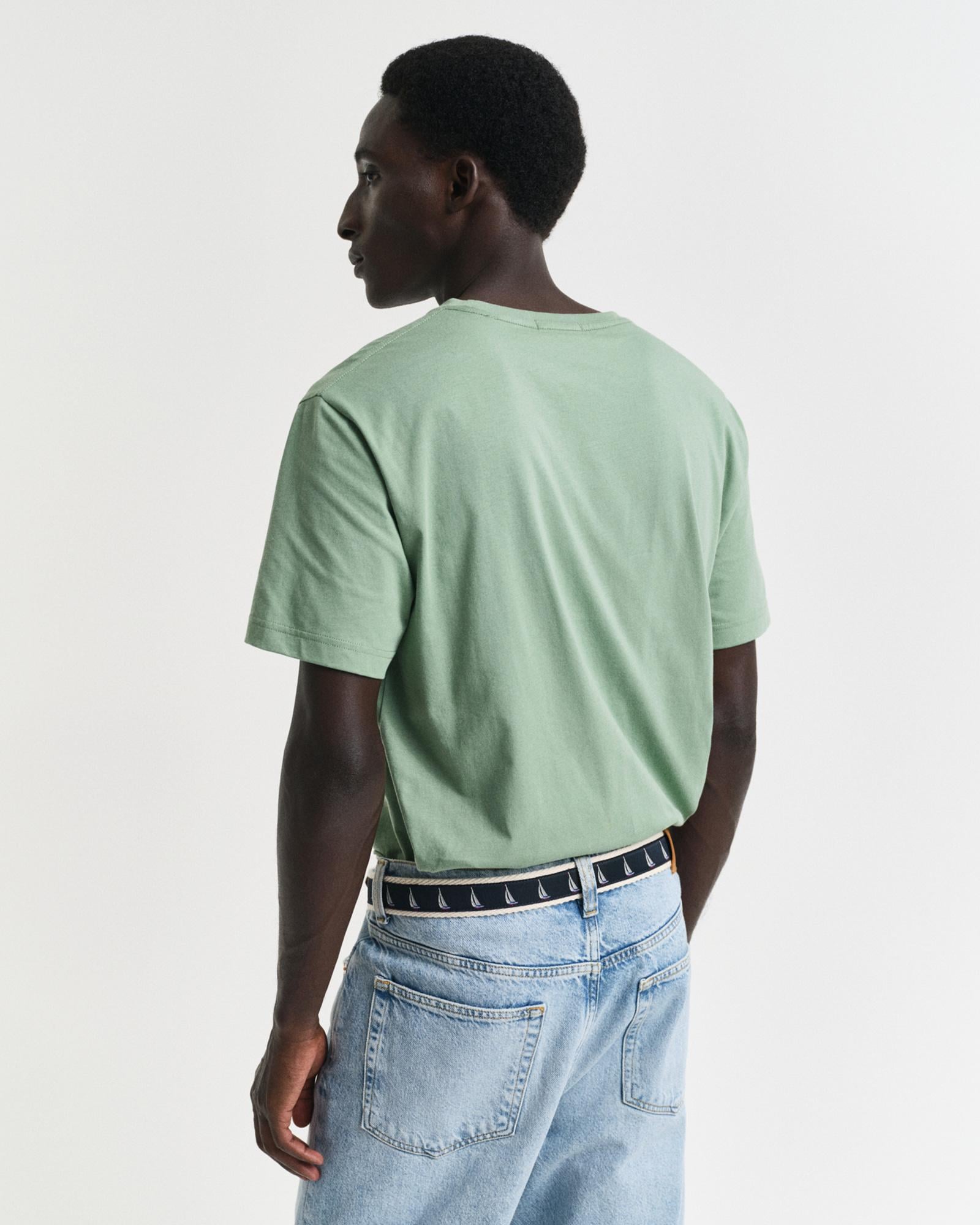 GANT Erkek Yeşil Regular Fit Bisiklet Yaka T-Shirt
