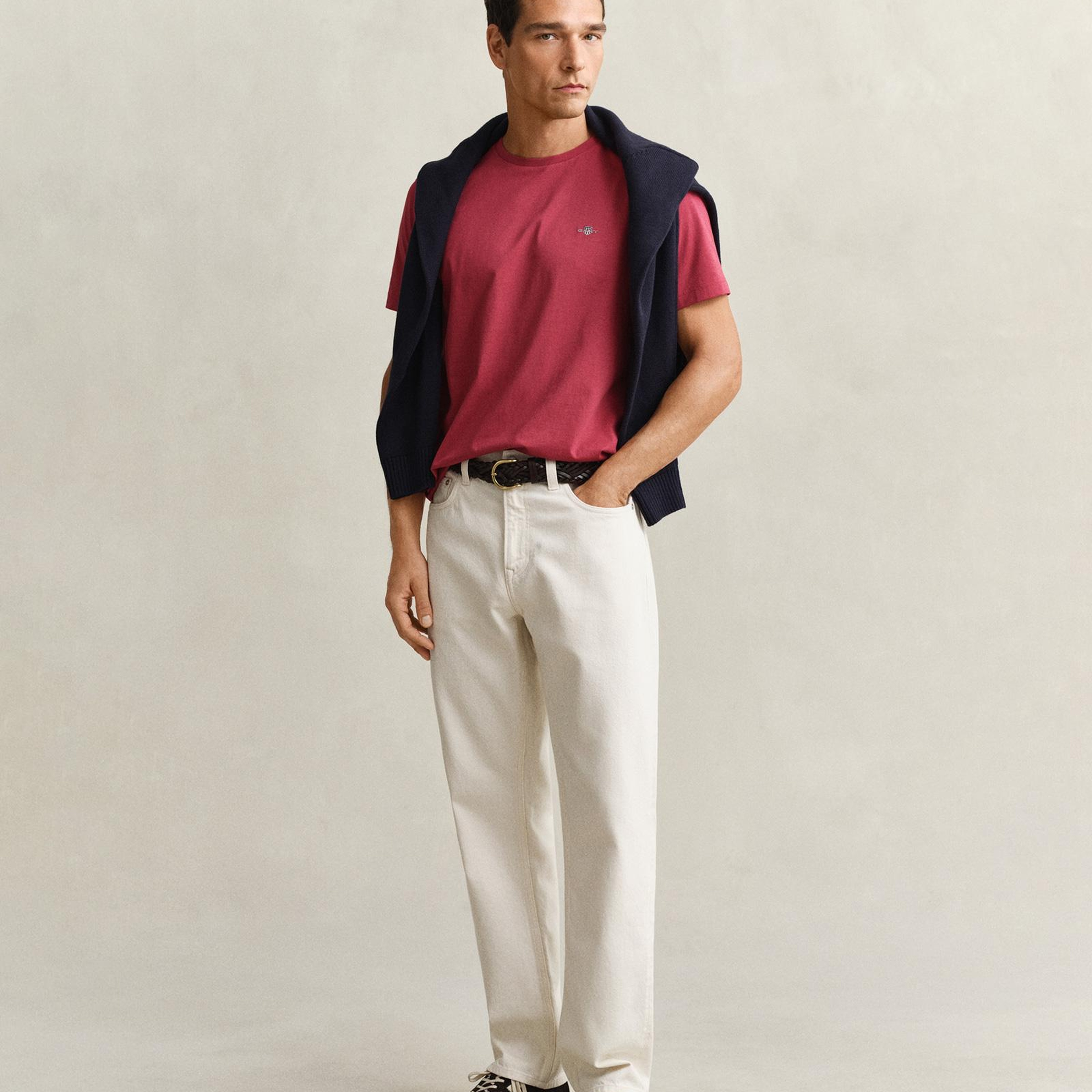 GANT Erkek Kırmızı Bisiklet Yaka Regular Fit Logolu T-Shirt