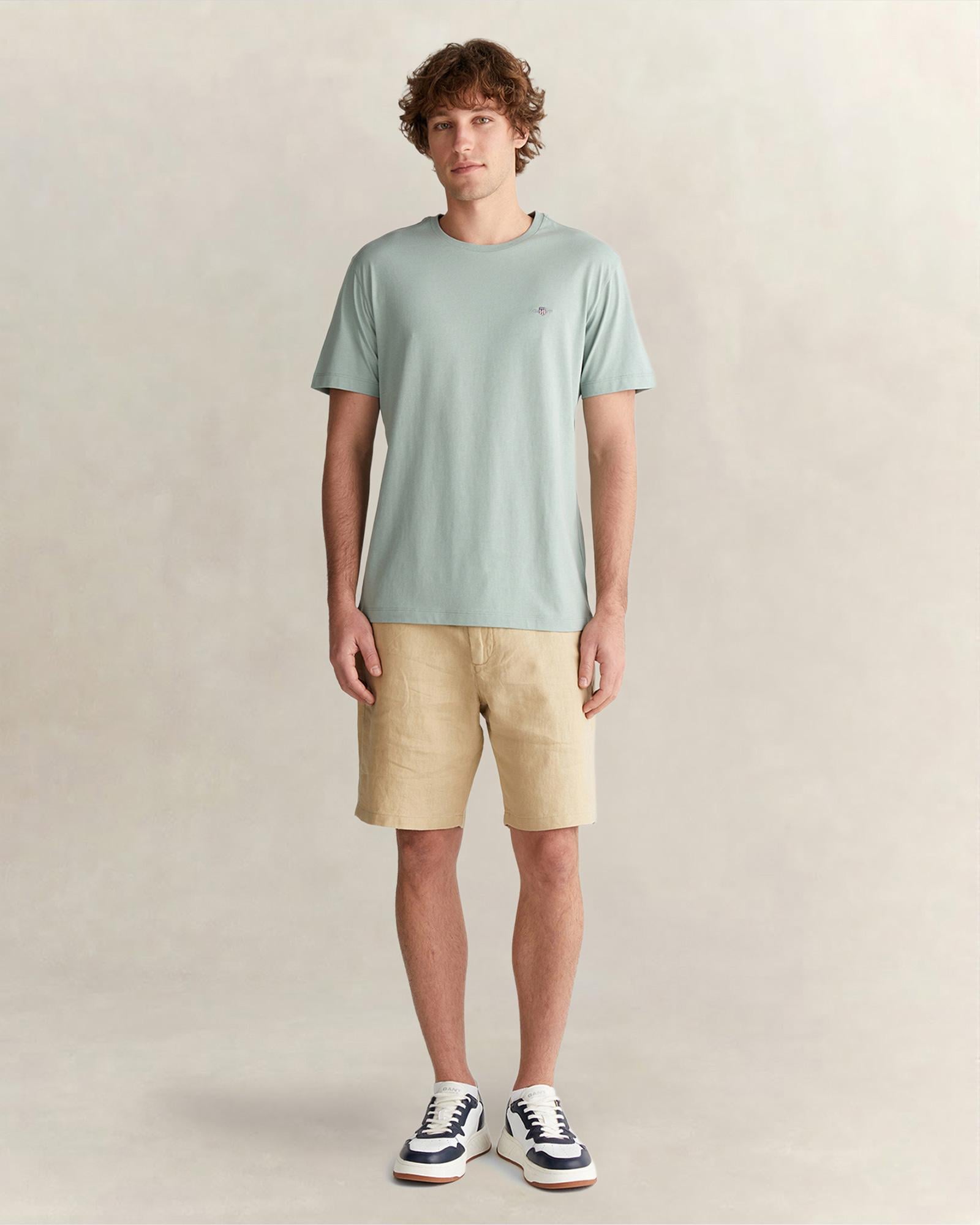 GANT Erkek Yeşil Bisiklet Yaka Regular Fit Logolu T-Shirt