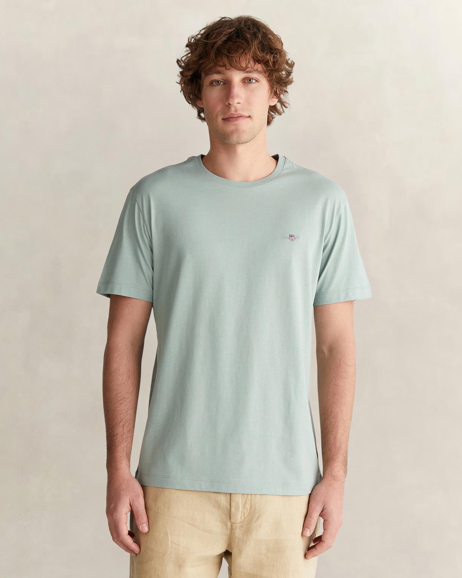 GANT Erkek Yeşil Bisiklet Yaka Regular Fit Logolu T-Shirt