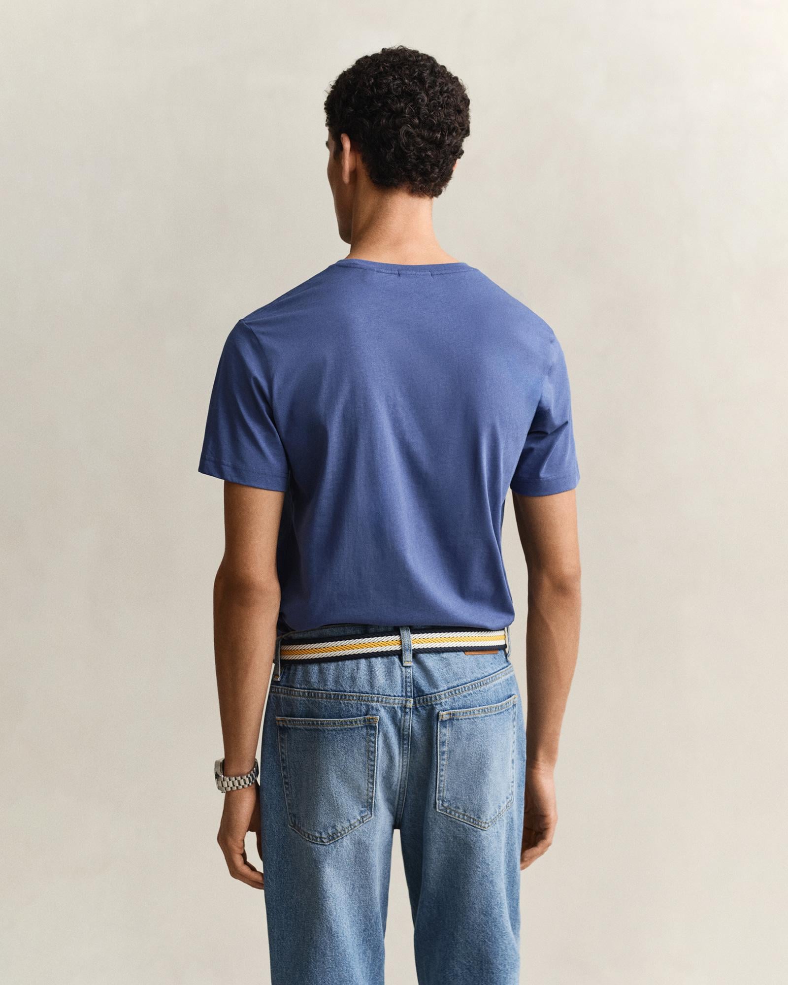 GANT Erkek Mavi Bisiklet Yaka Regular Fit Logolu T-Shirt