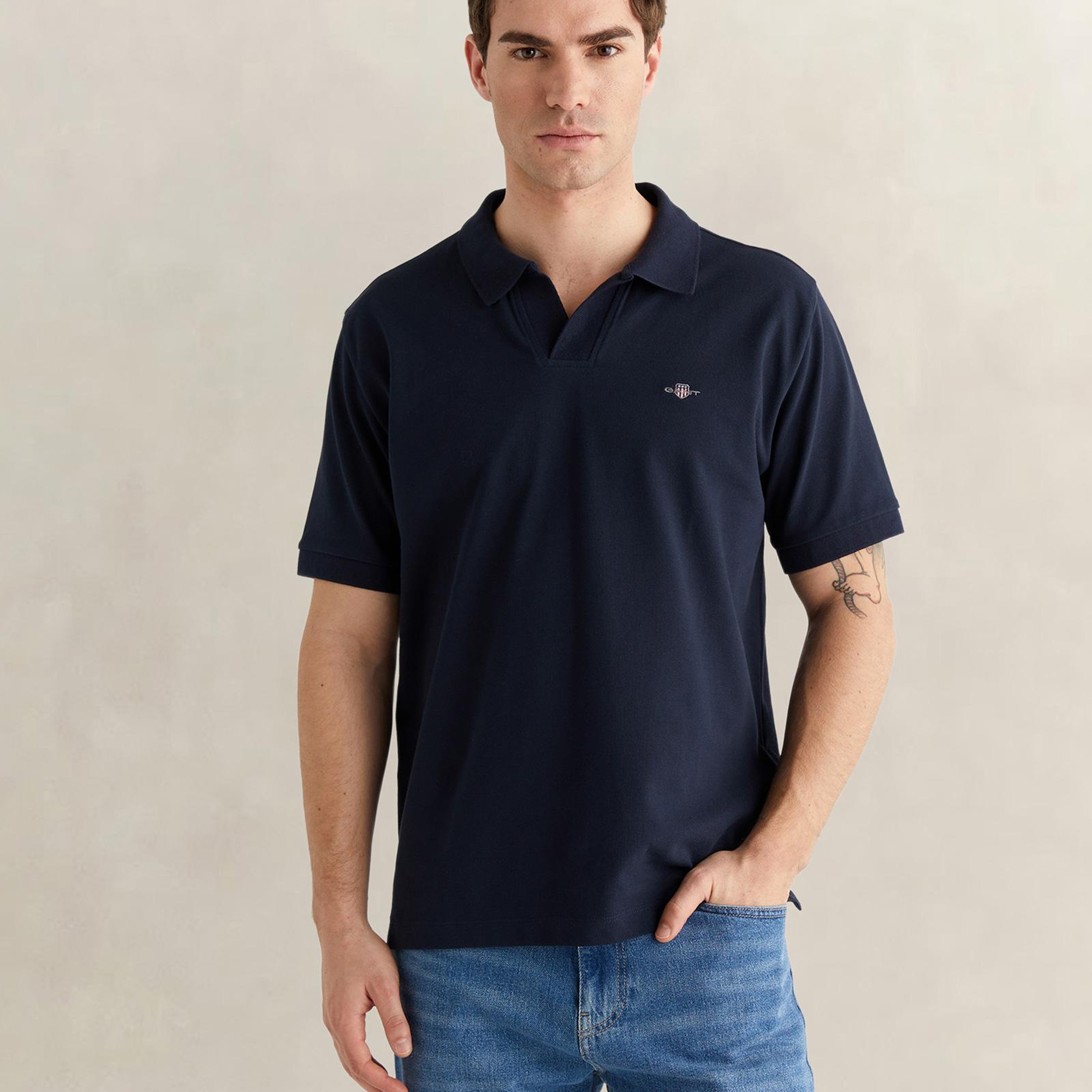 GANT Erkek Lacivert Regular Fit Logolu Polo Yaka T-Shirt
