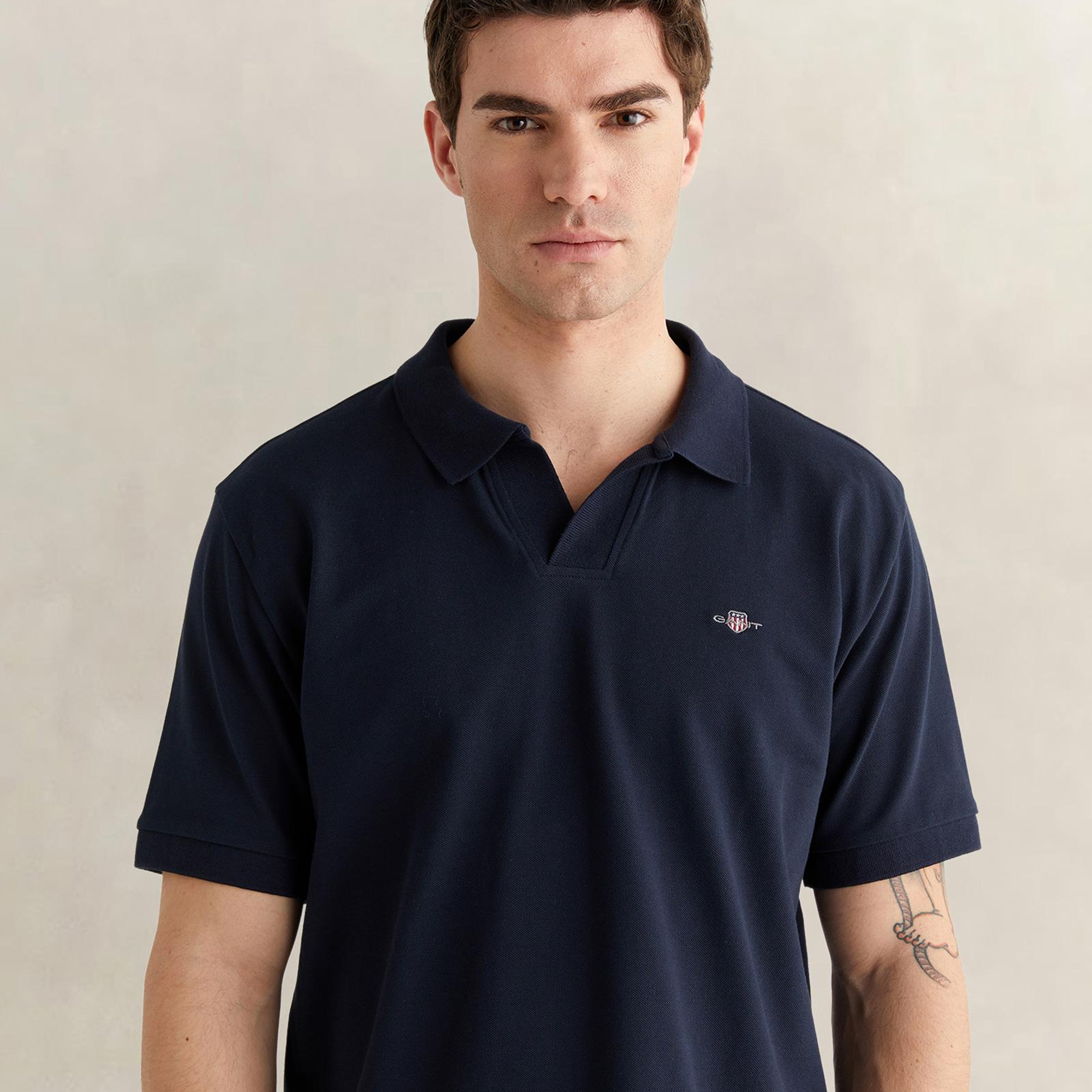 GANT Erkek Lacivert Regular Fit Logolu Polo Yaka T-Shirt