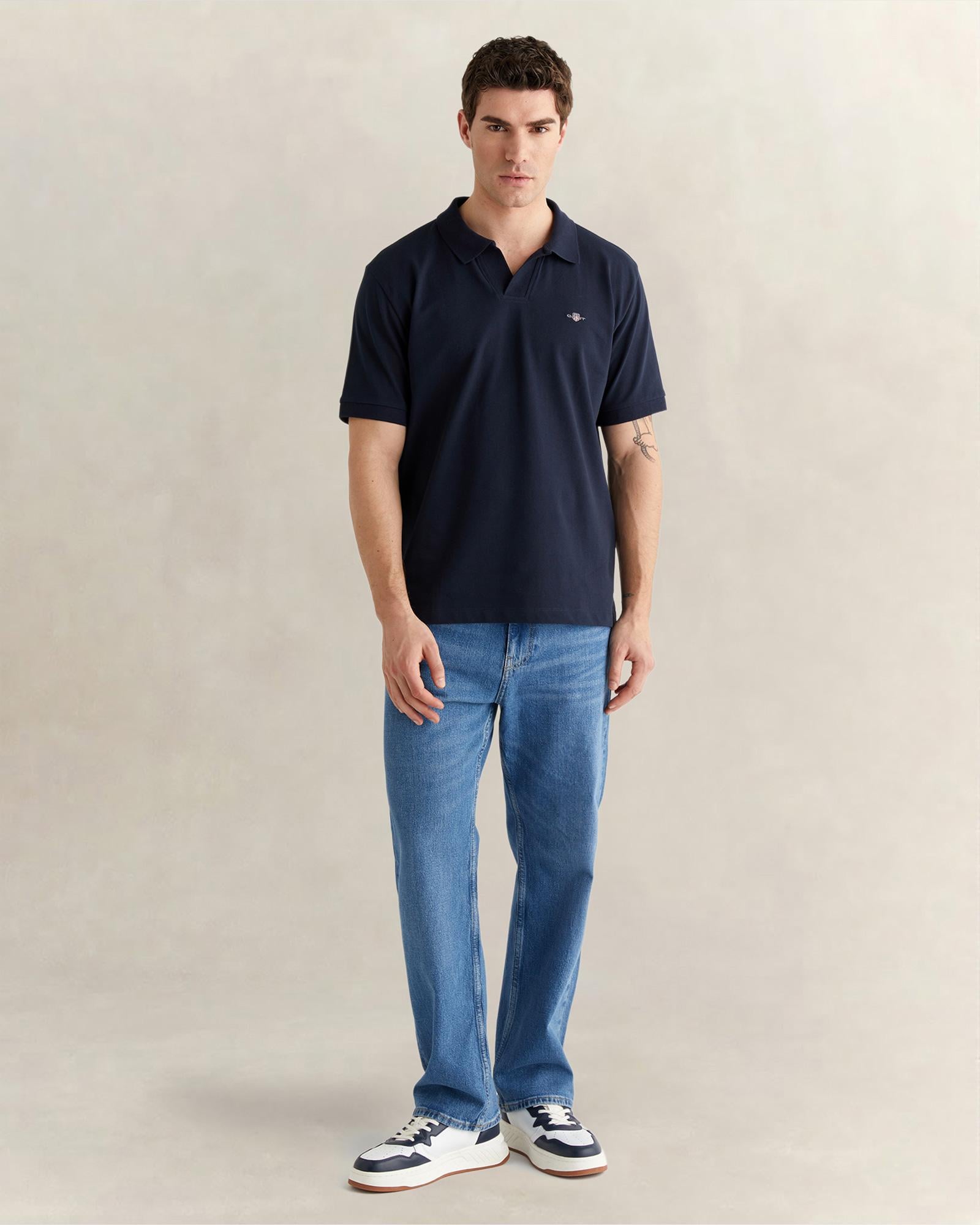 GANT Erkek Lacivert Regular Fit Logolu Polo Yaka T-Shirt