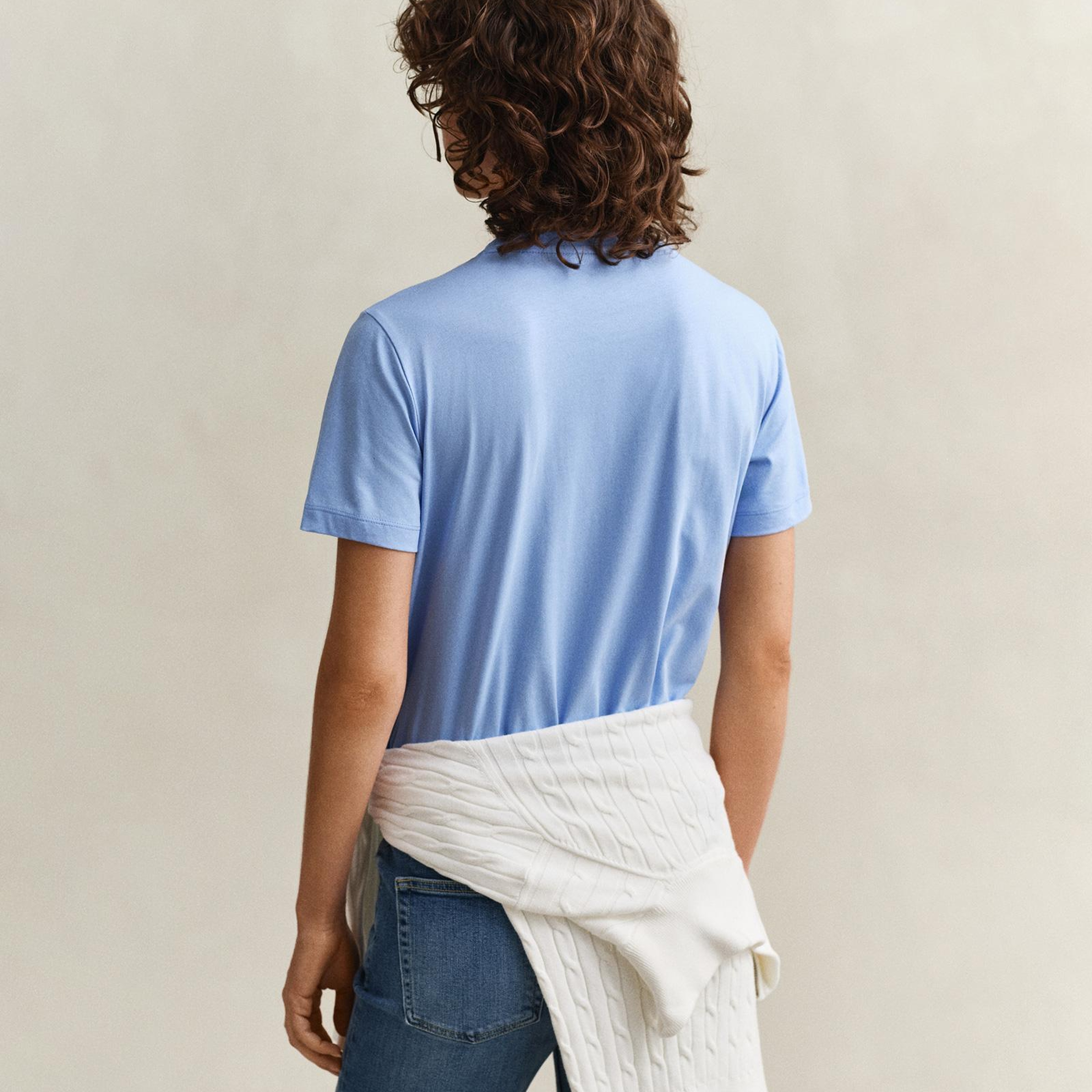 GANT Kadın Mavi Bisiklet Yaka Regular Fit Logolu T-Shirt