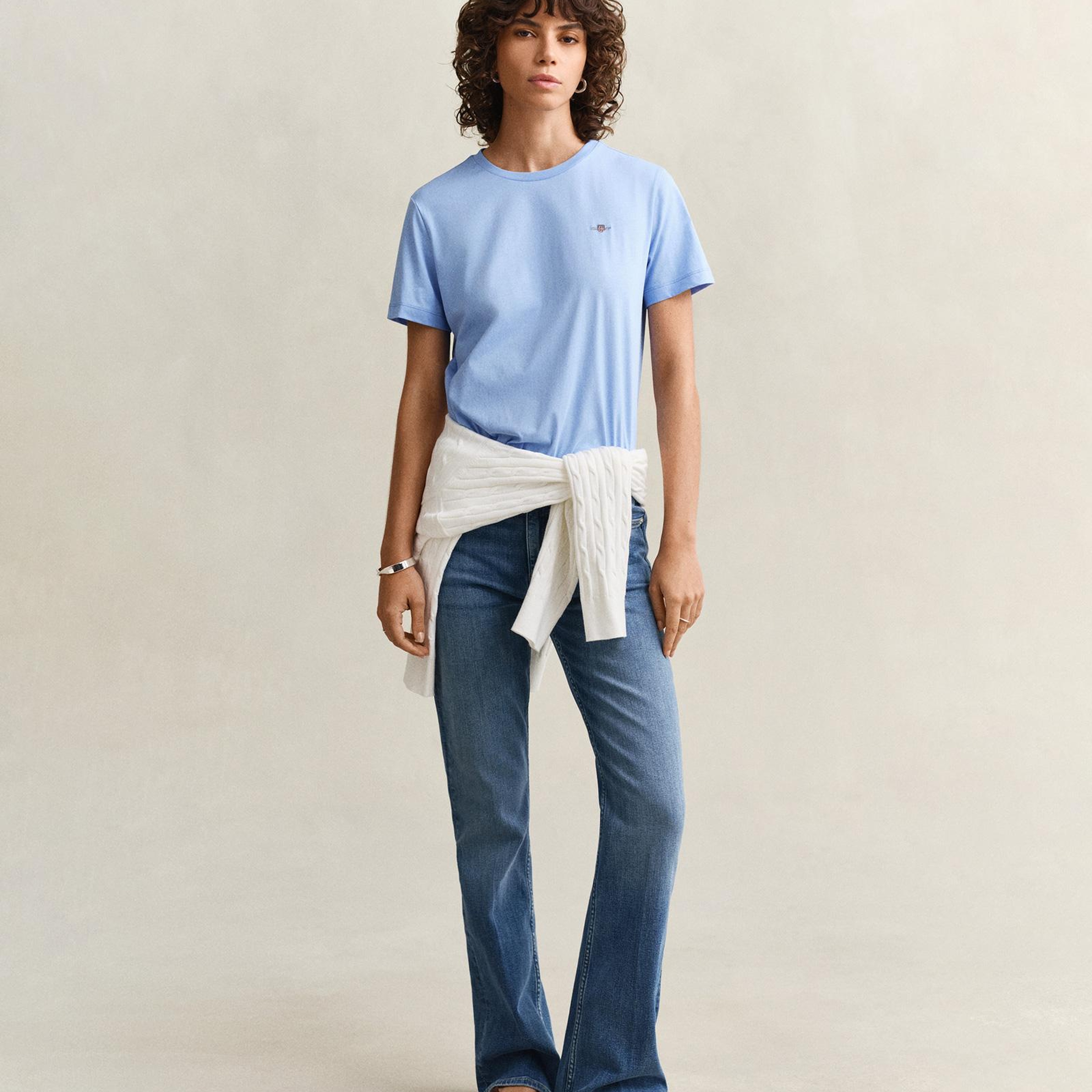 GANT Kadın Mavi Bisiklet Yaka Regular Fit Logolu T-Shirt