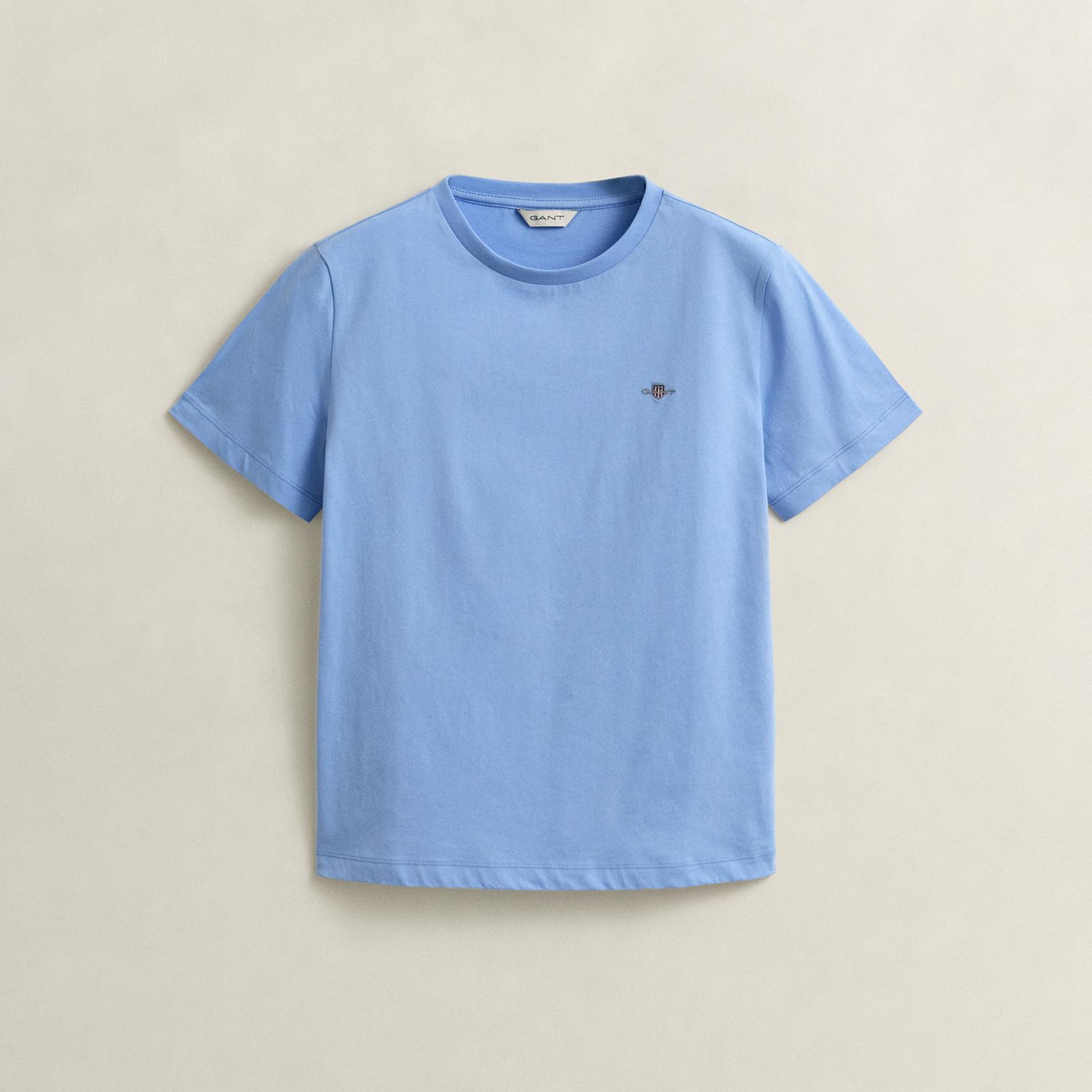 GANT Kadın Mavi Bisiklet Yaka Regular Fit Logolu T-Shirt