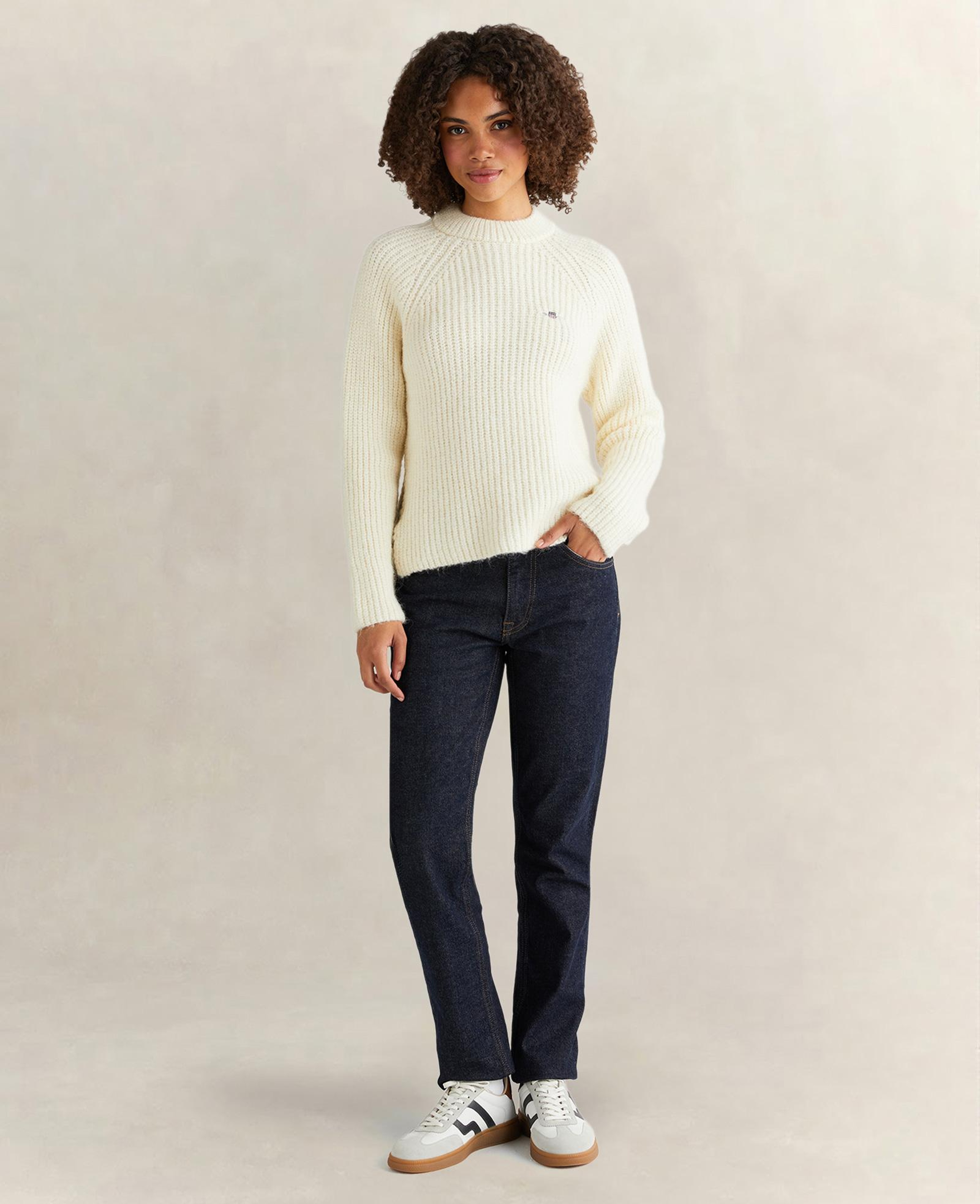 GANT Kadın Krem Cropped Fit Bisiklet Yaka Triko