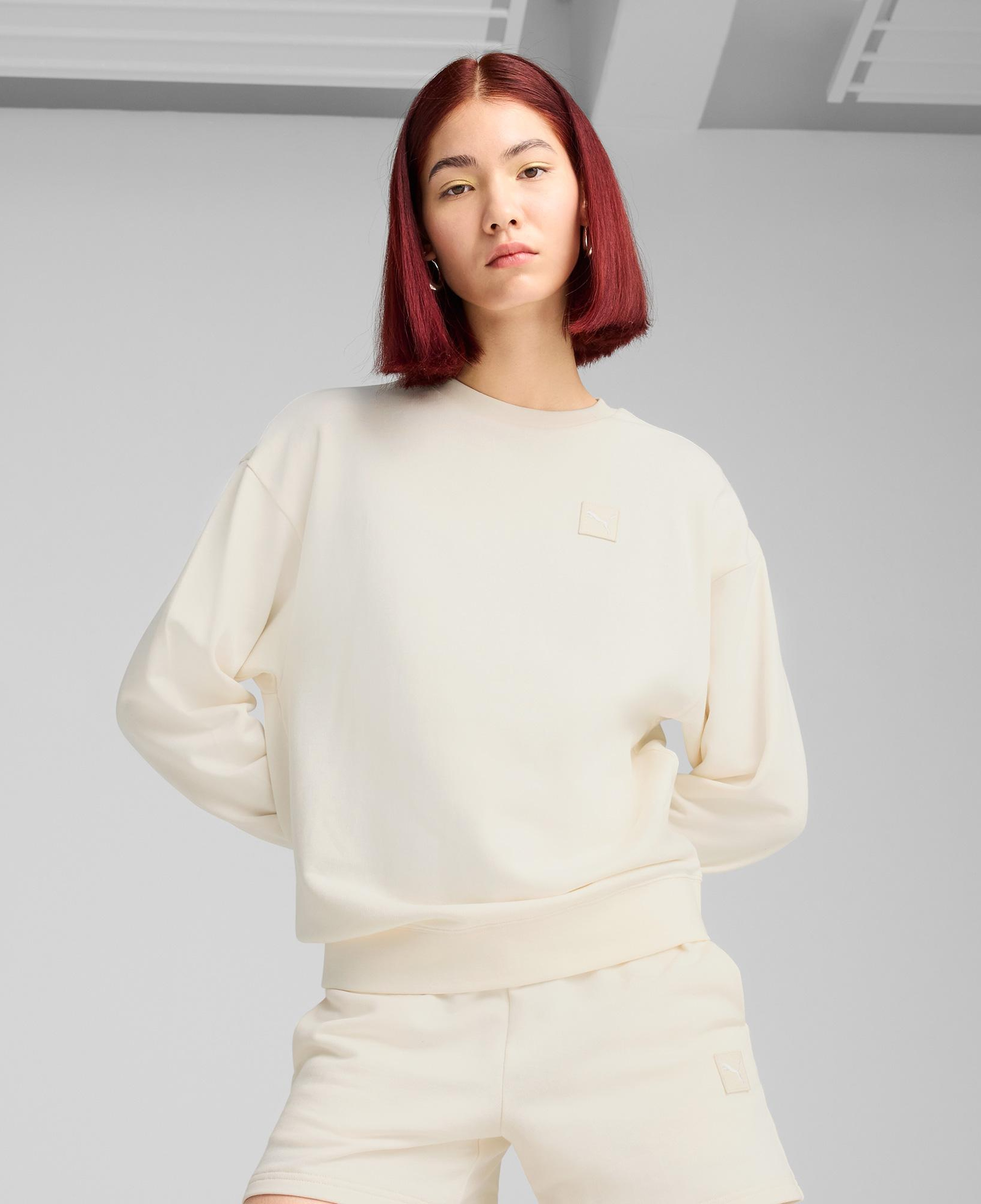 Puma Ess Elevated Comfort Crew Tr Kadın Krem Sweatshirt