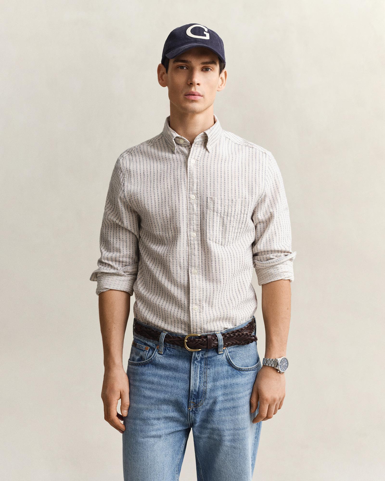 GANT Erkek Krem Regular Fit Çizgili Gömlek