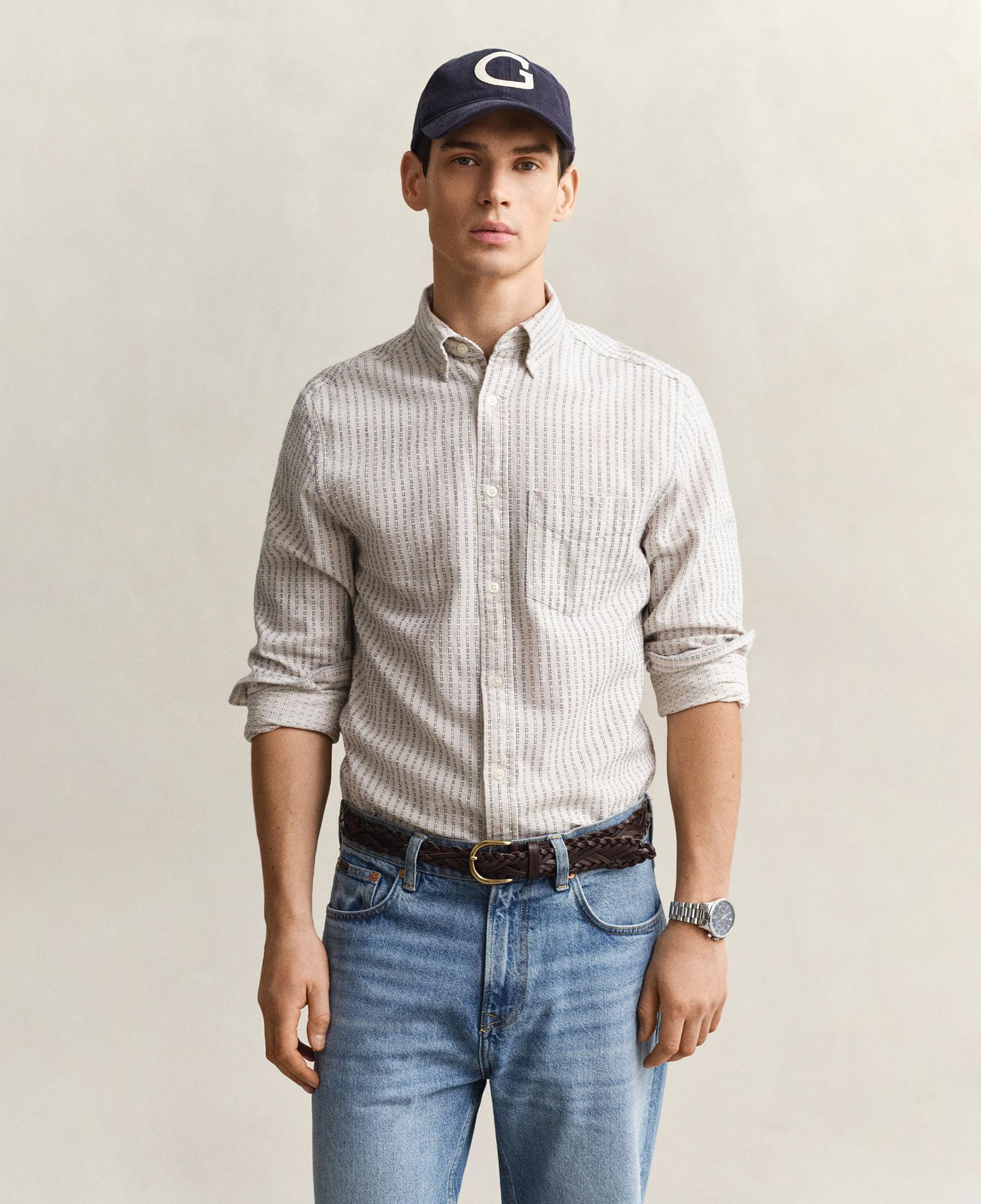 GANT Erkek Krem Regular Fit Çizgili Gömlek